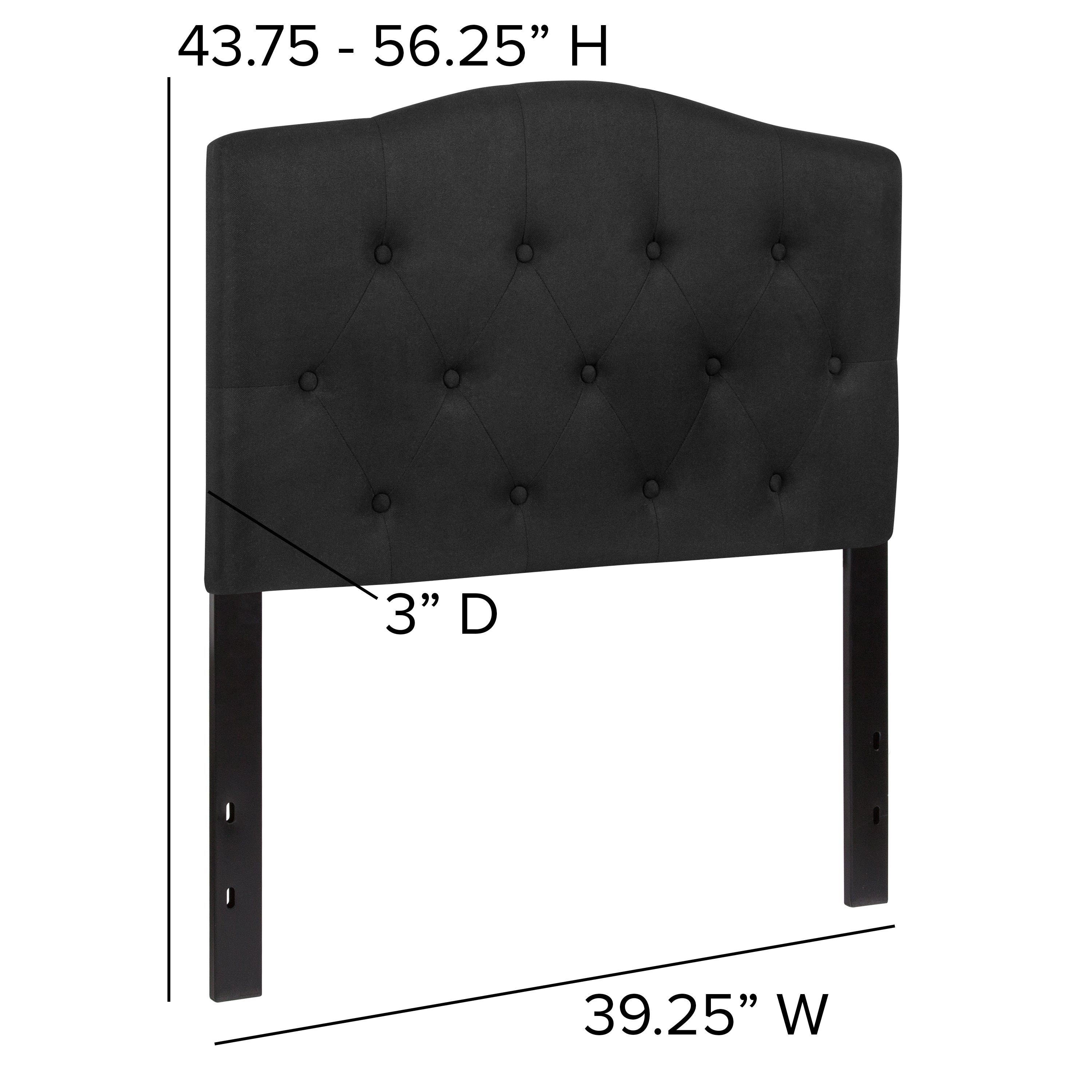 Cambridge Tufted Upholstered Twin Size Headboard in Black Fabric