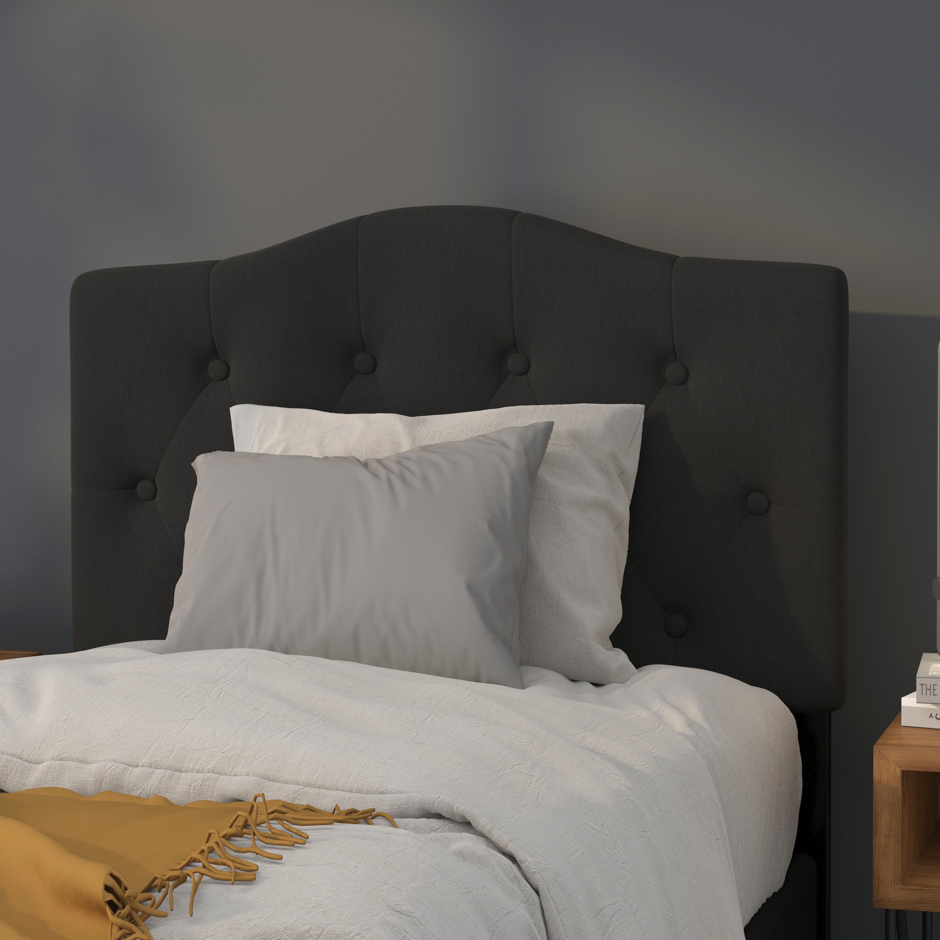 Cambridge Tufted Upholstered Twin Size Headboard in Black Fabric