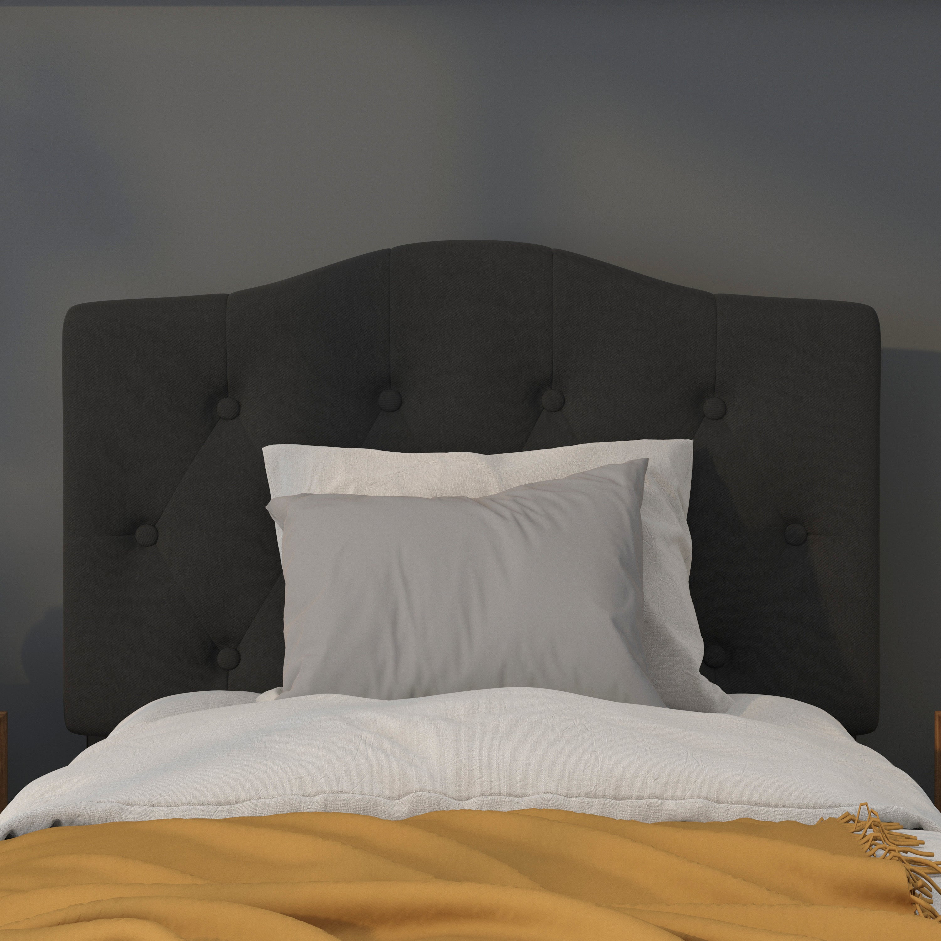 Cambridge Tufted Upholstered Twin Size Headboard in Black Fabric