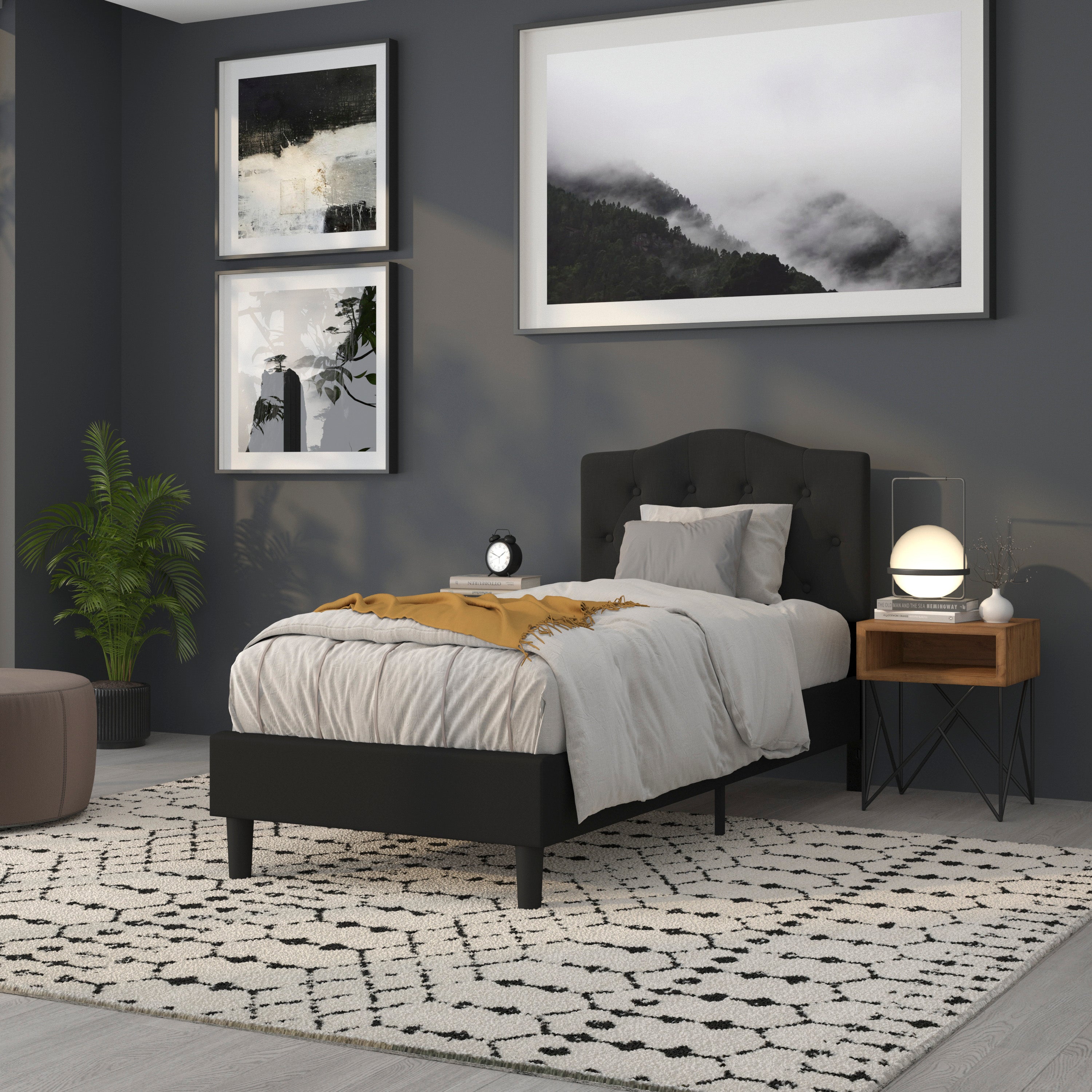 Cambridge Tufted Upholstered Twin Size Headboard in Black Fabric