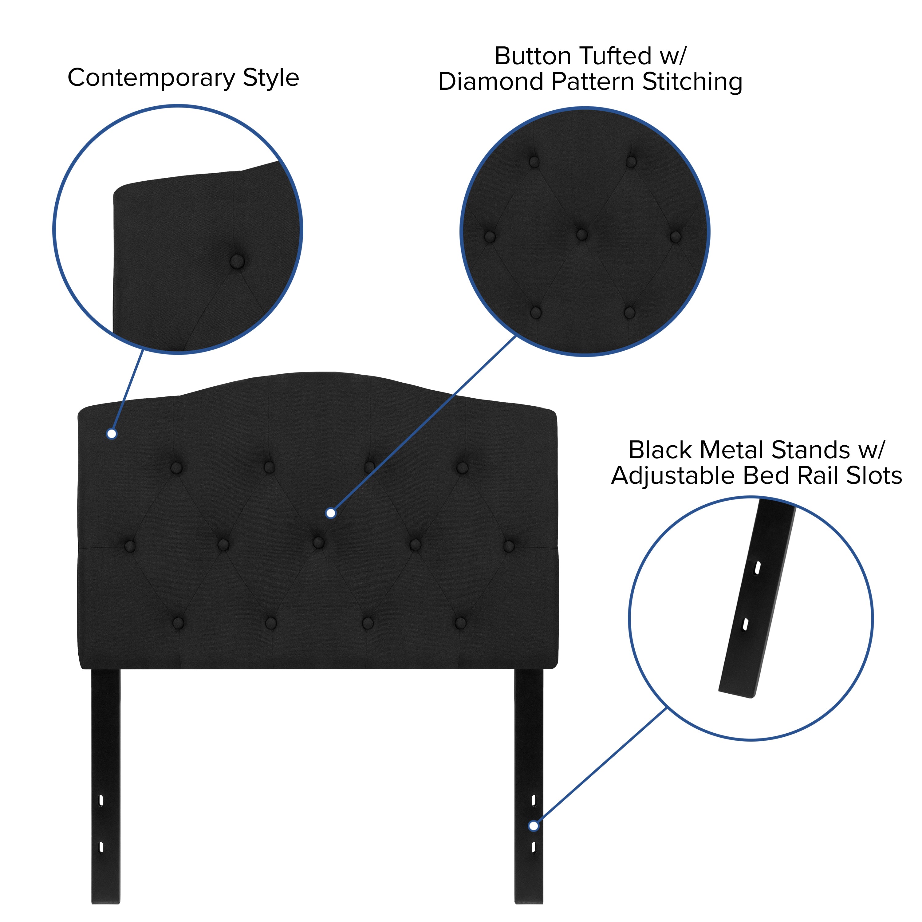 Cambridge Tufted Upholstered Twin Size Headboard in Black Fabric