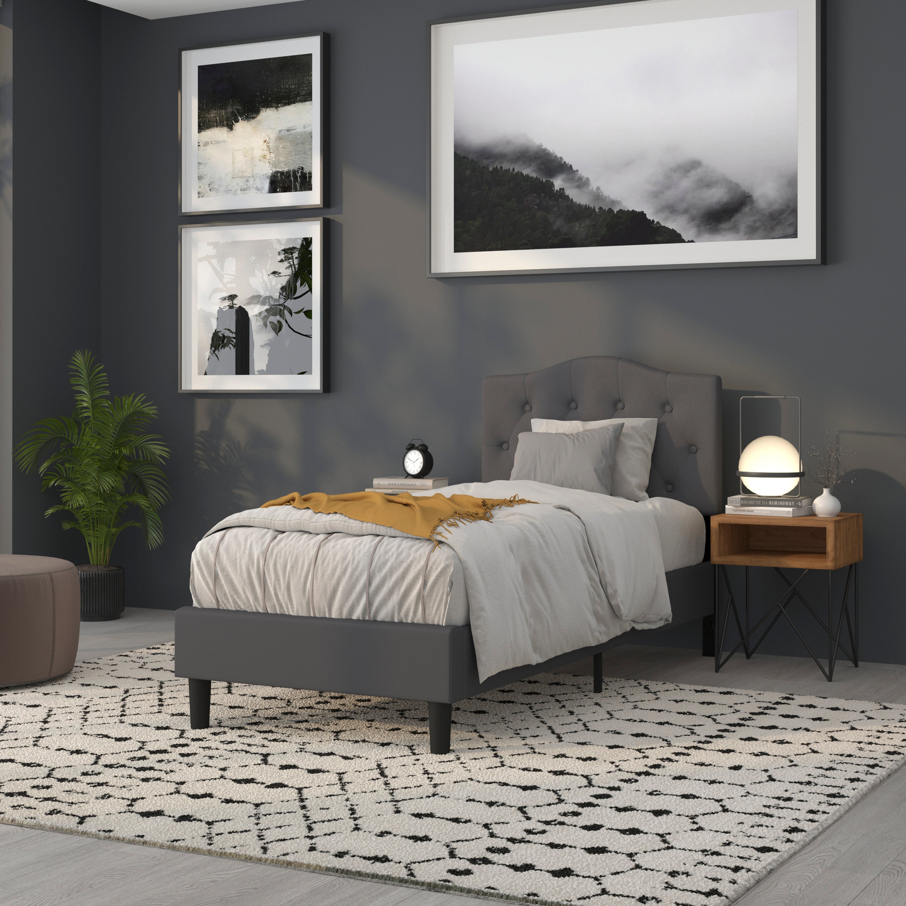 Cambridge Tufted Upholstered Twin Size Headboard in Dark Gray Fabric