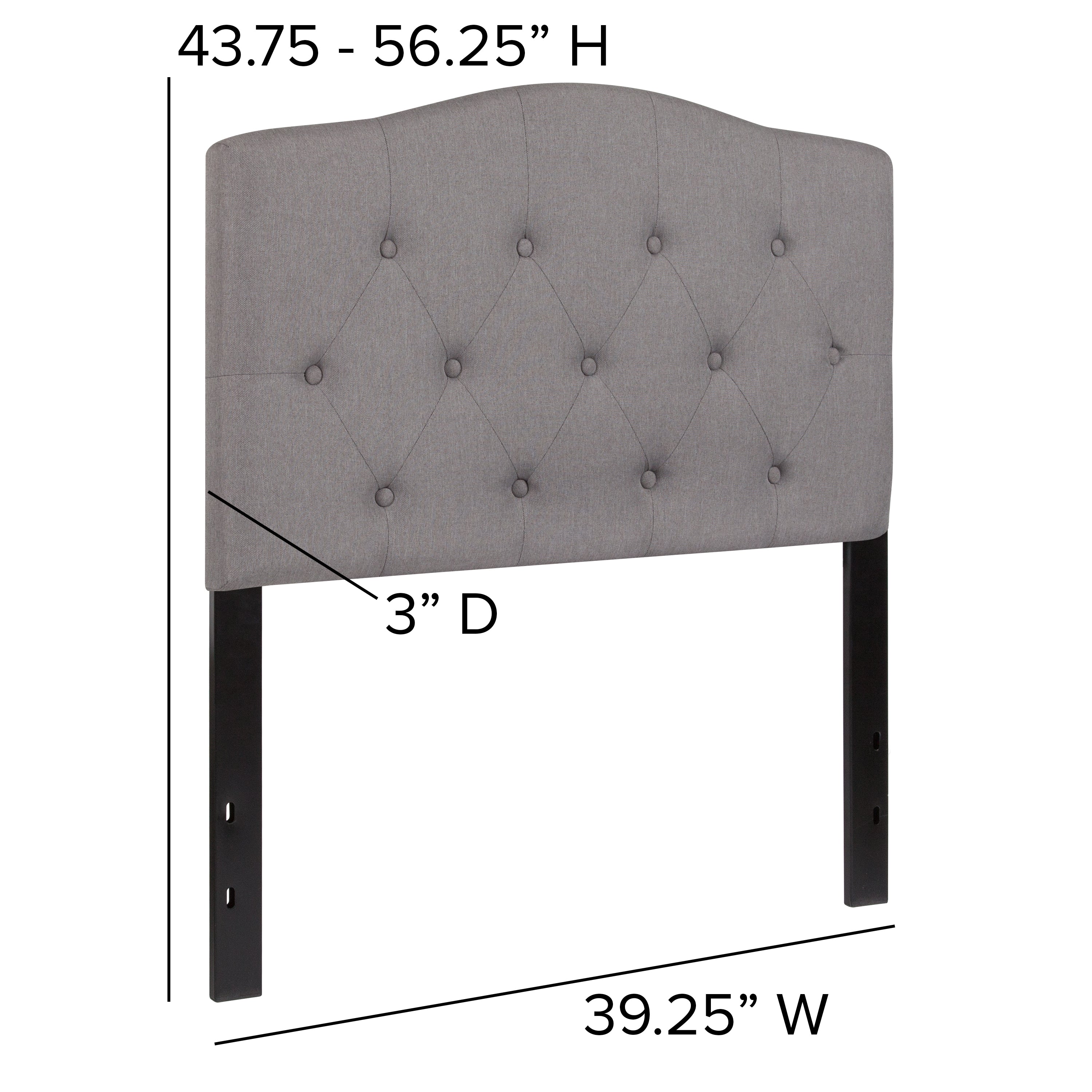Cambridge Tufted Upholstered Twin Size Headboard in Light Gray Fabric