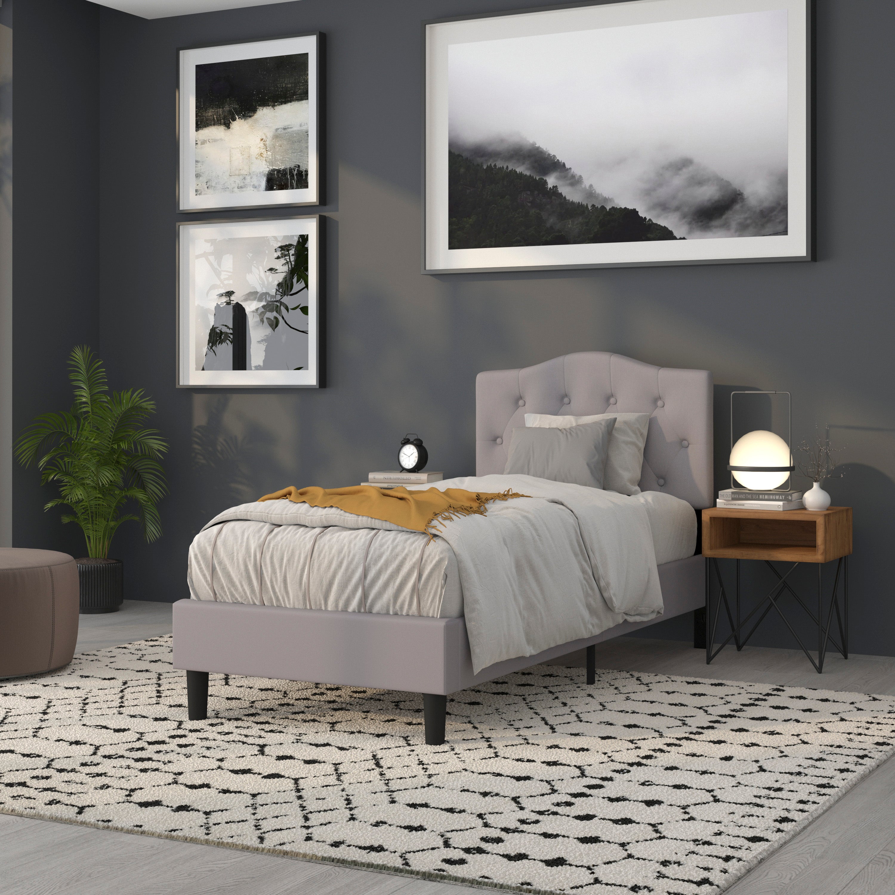Cambridge Tufted Upholstered Twin Size Headboard in Light Gray Fabric