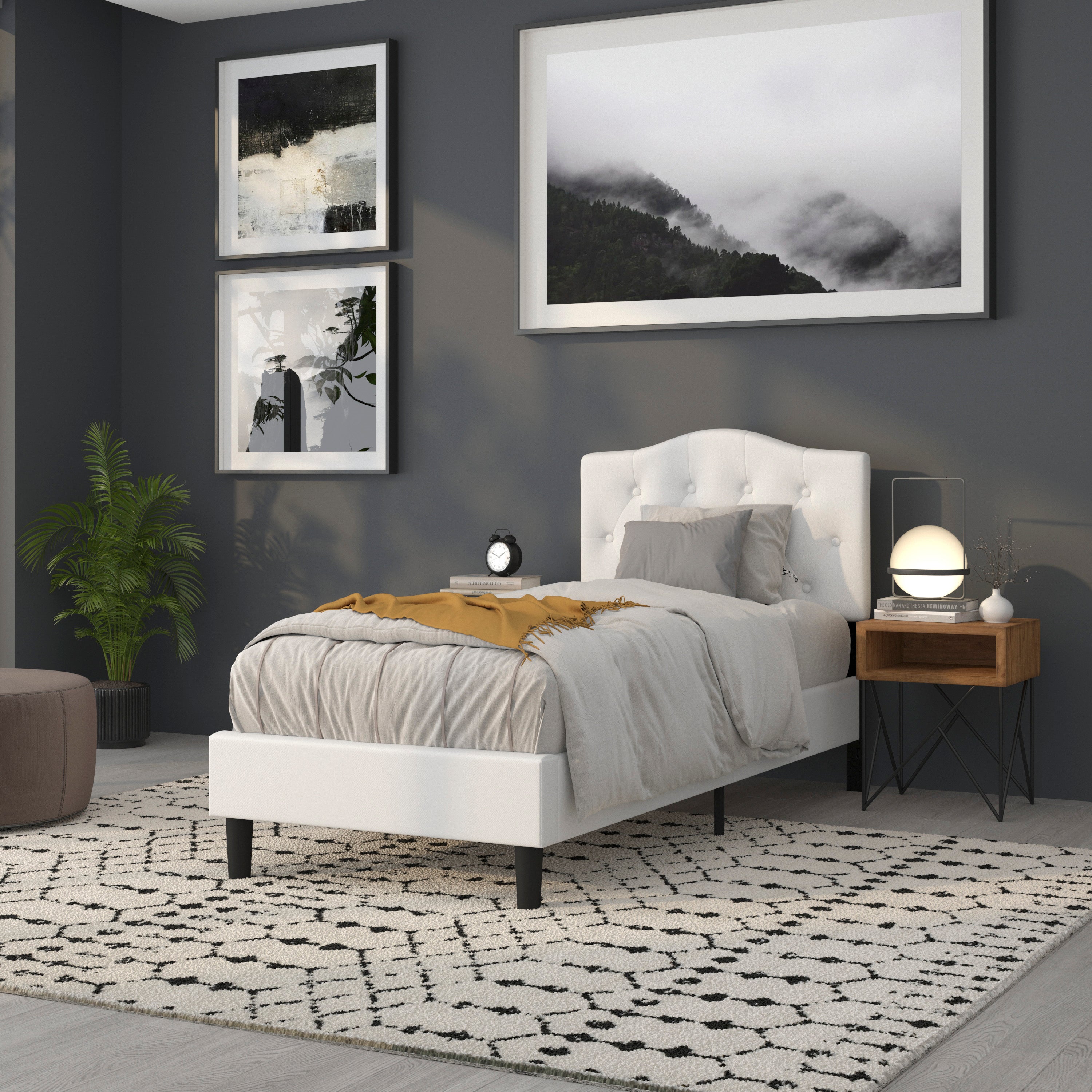 Cambridge Tufted Upholstered Twin Size Headboard in White Fabric