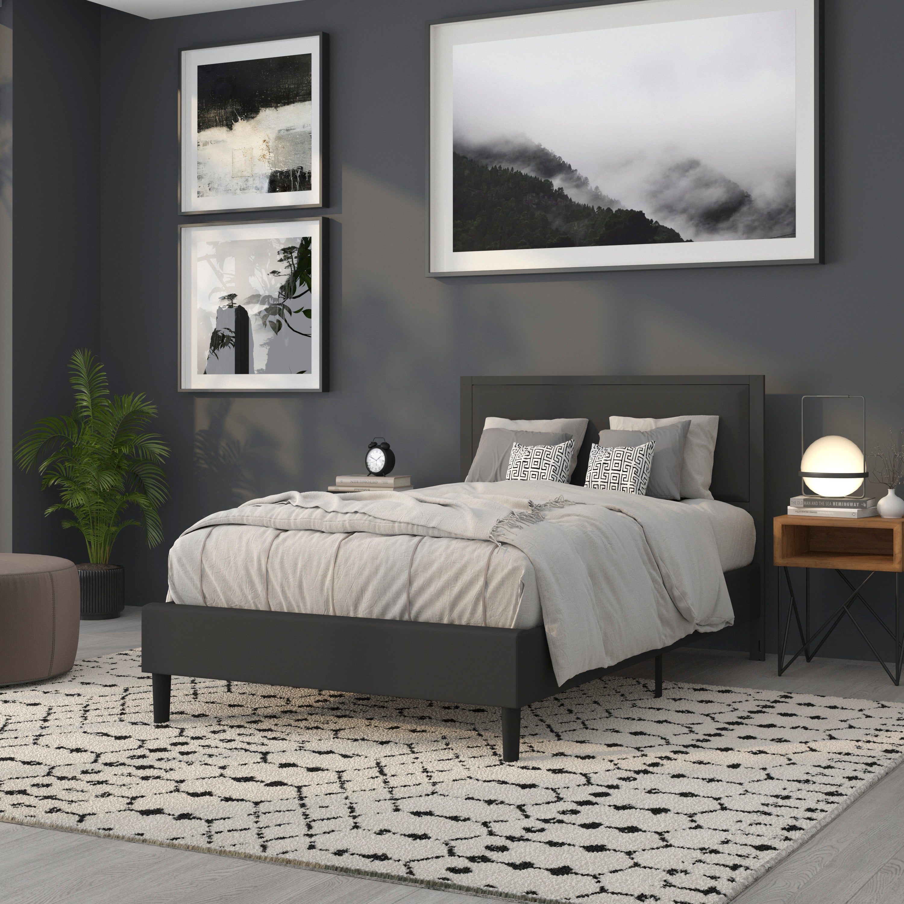 Melbourne Metal Upholstered Full Size Headboard in Black Fabric