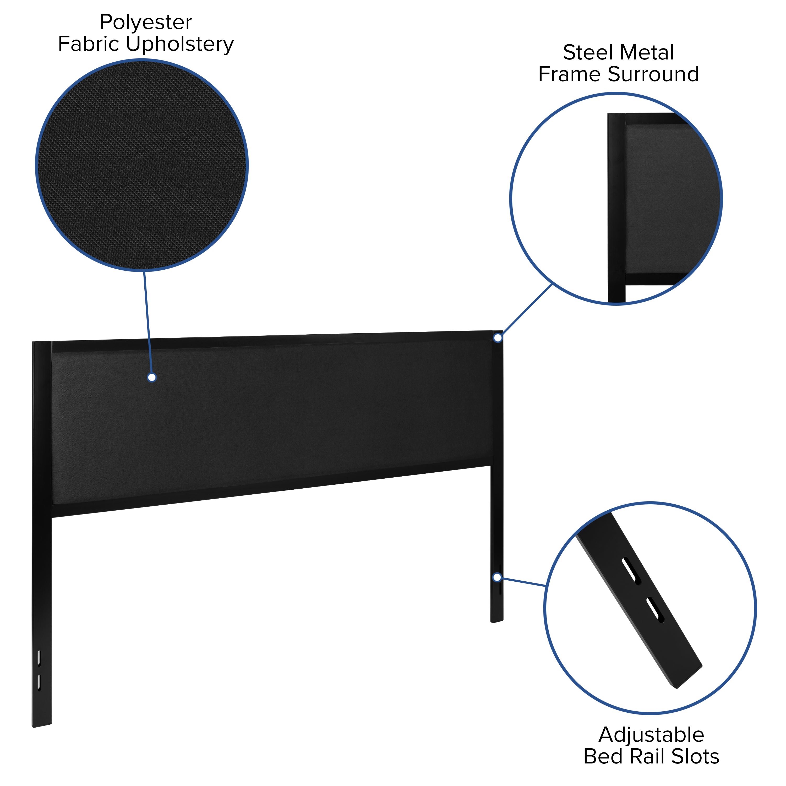 Melbourne Metal Upholstered King Size Headboard in Black Fabric