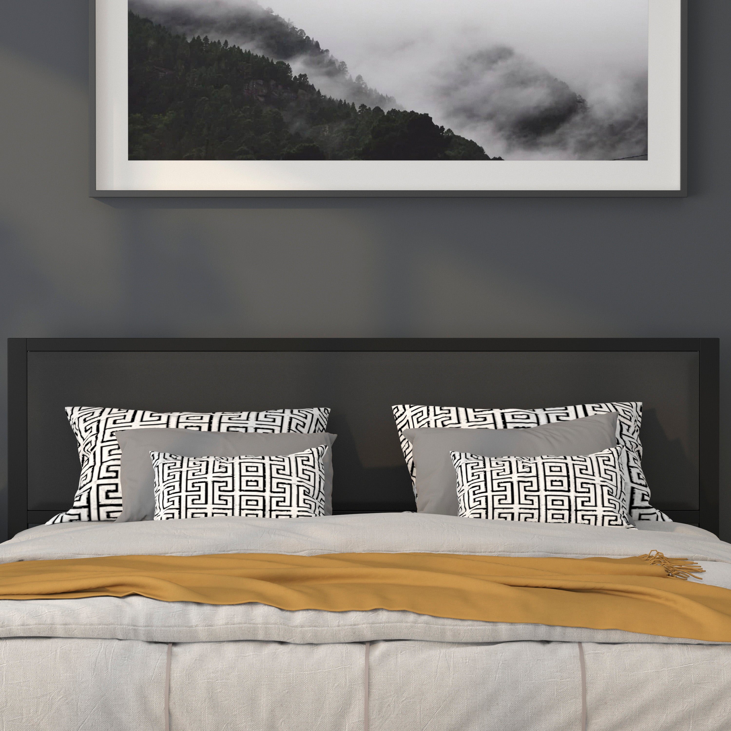 Melbourne Metal Upholstered King Size Headboard in Black Fabric