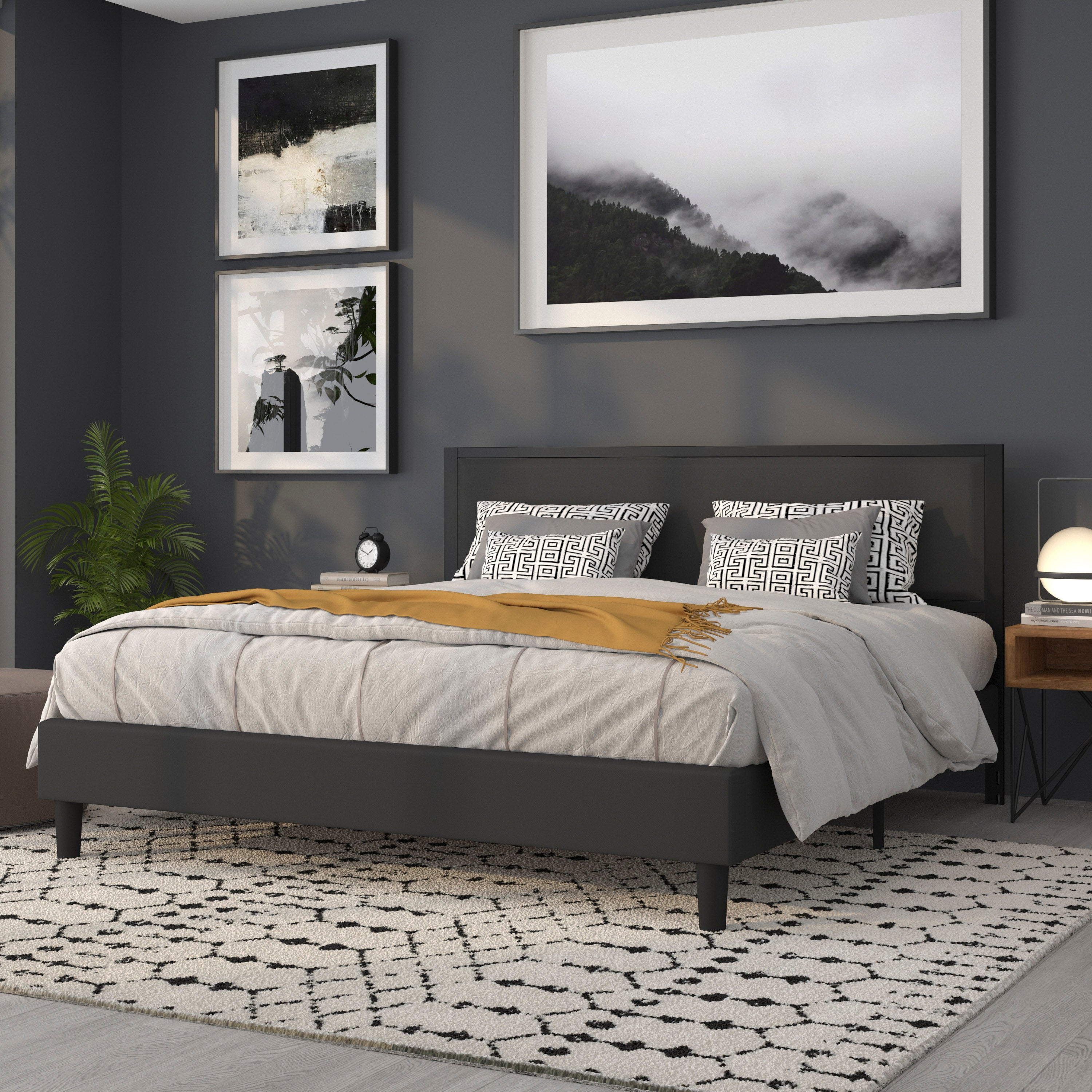 Melbourne Metal Upholstered King Size Headboard in Black Fabric