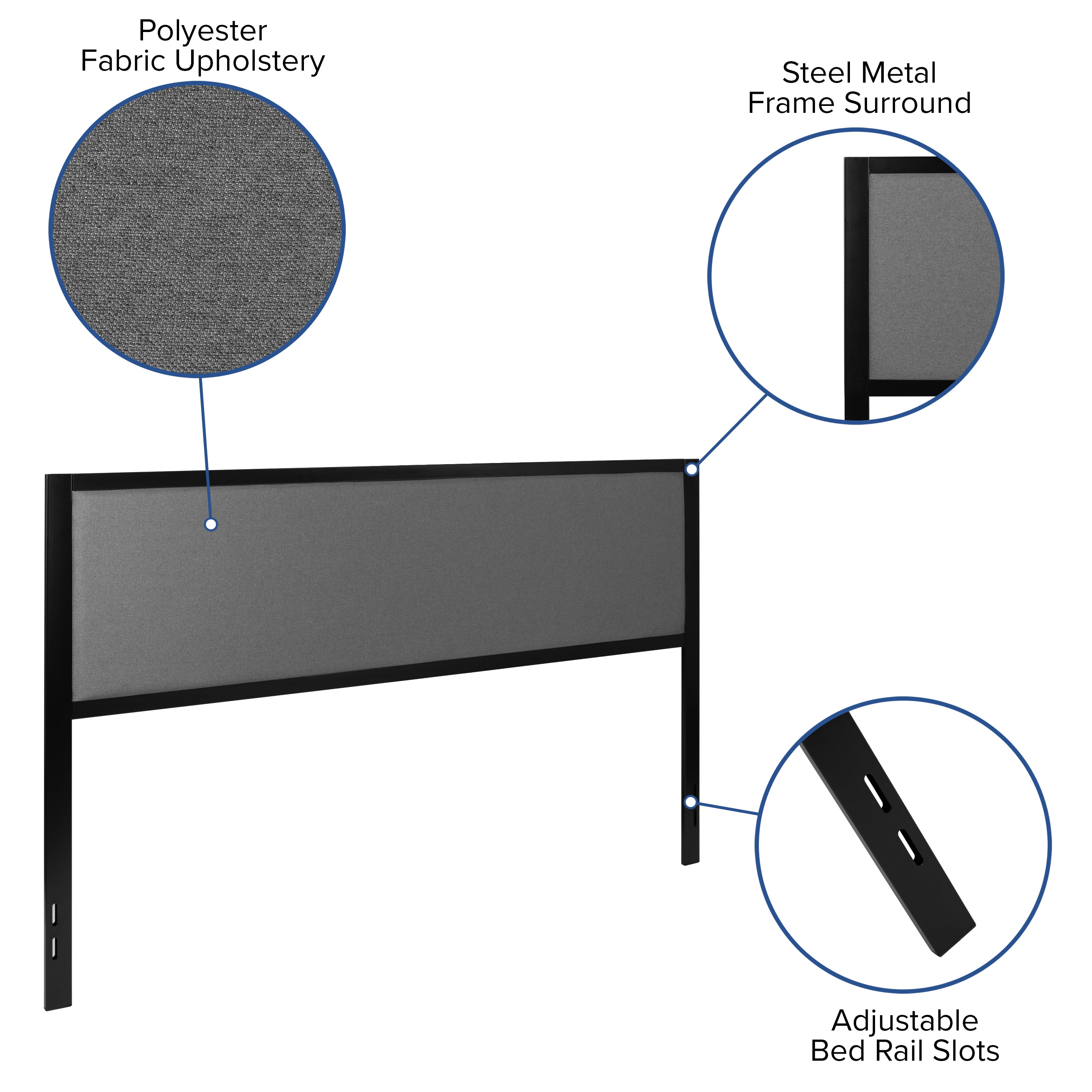 Melbourne Metal Upholstered King Size Headboard in Dark Gray Fabric