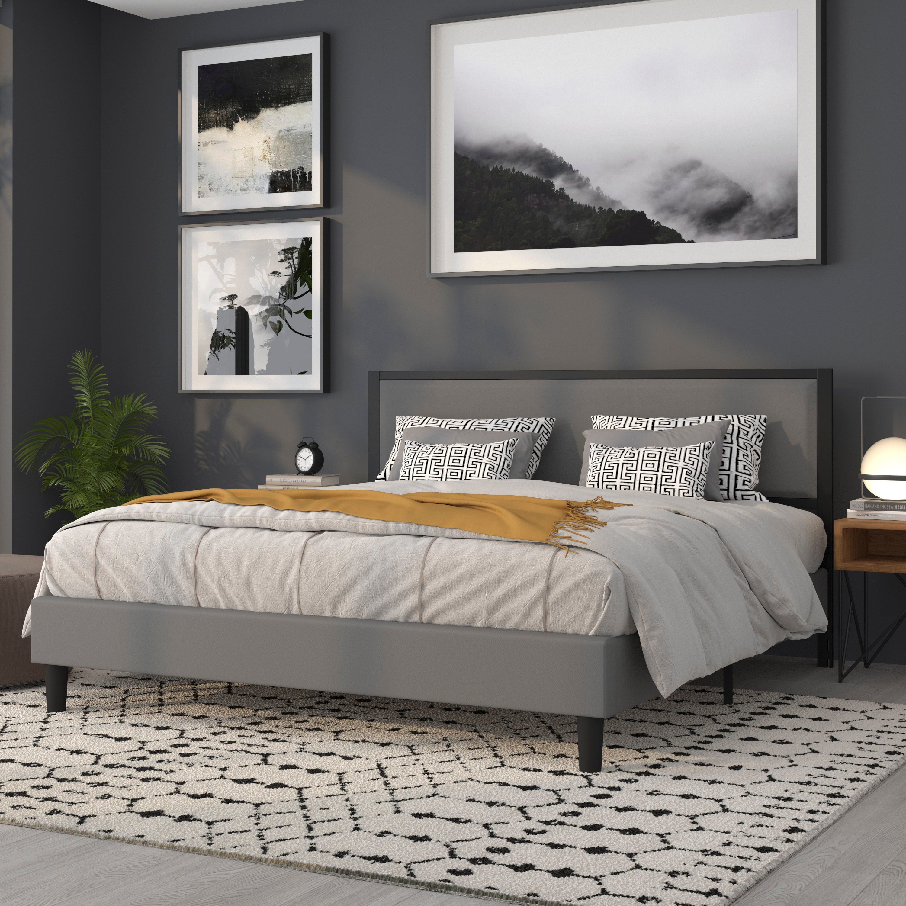 Melbourne Metal Upholstered King Size Headboard in Dark Gray Fabric