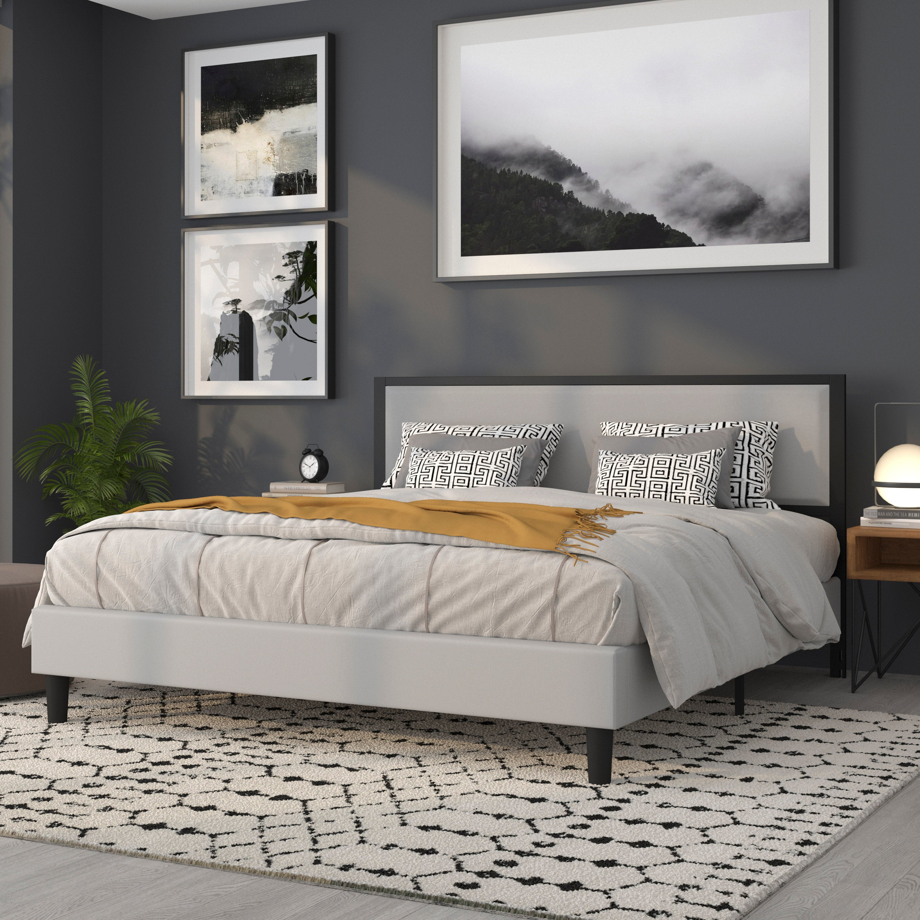 Melbourne Metal Upholstered King Size Headboard in Light Gray Fabric