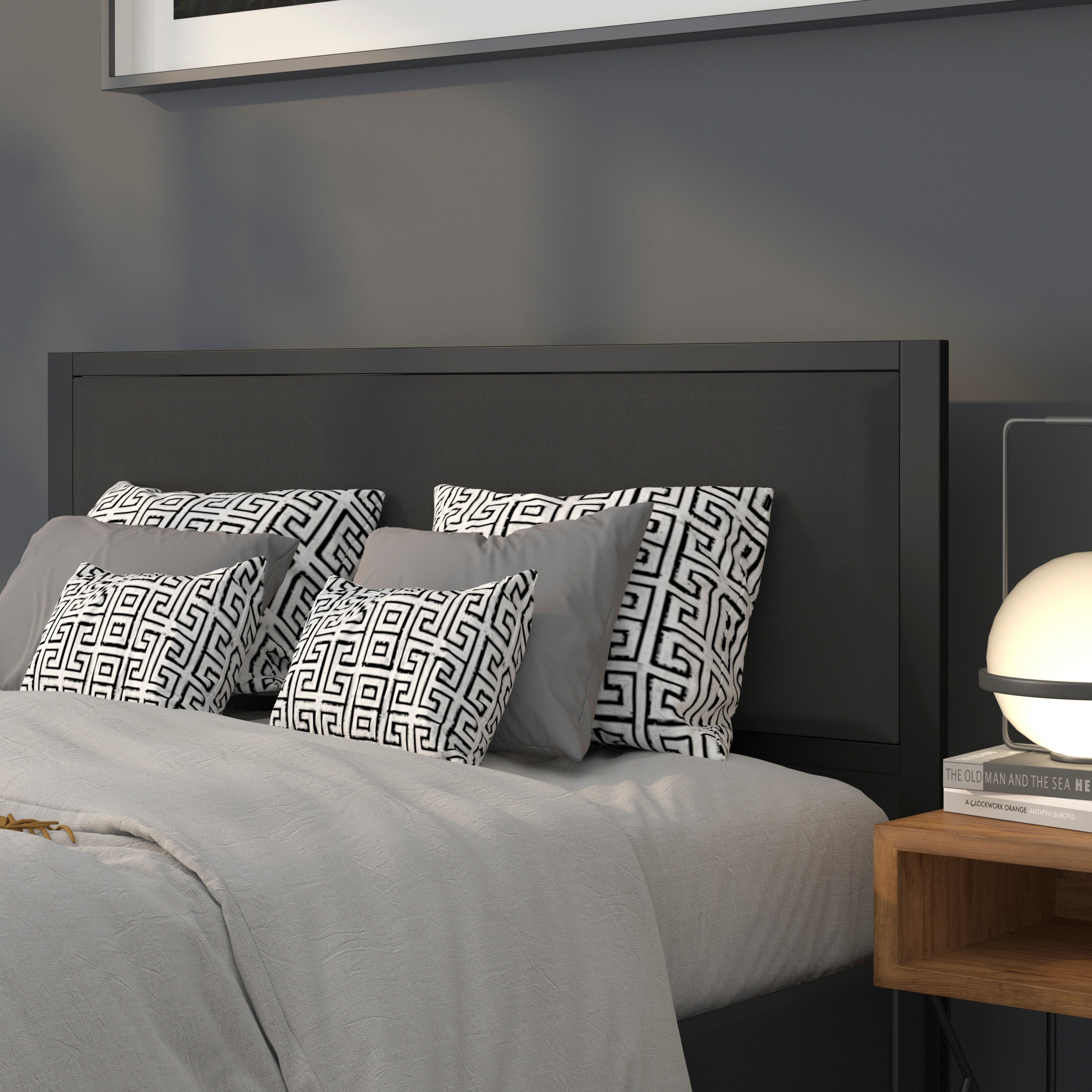 Melbourne Metal Upholstered Queen Size Headboard in Black Fabric