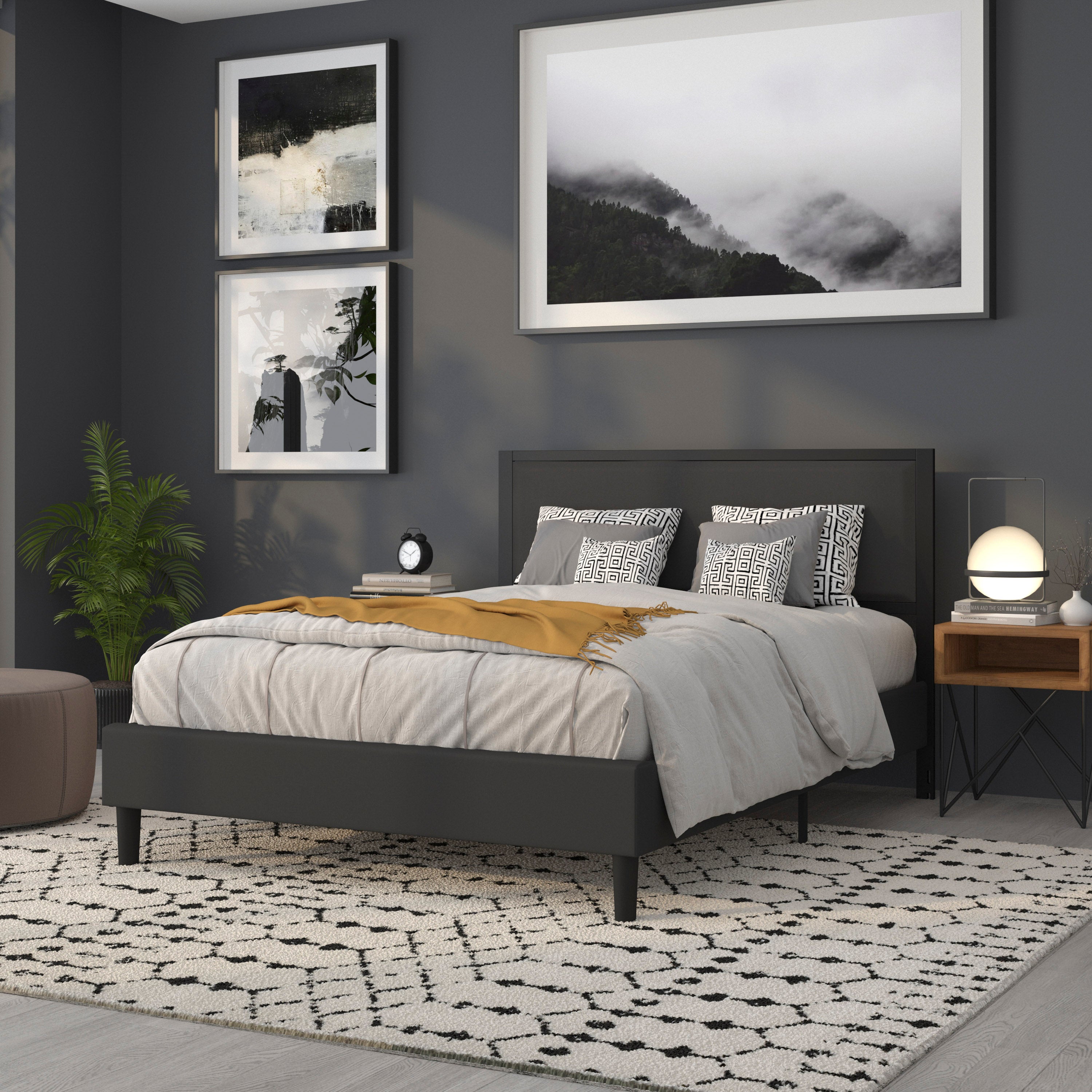 Melbourne Metal Upholstered Queen Size Headboard in Black Fabric