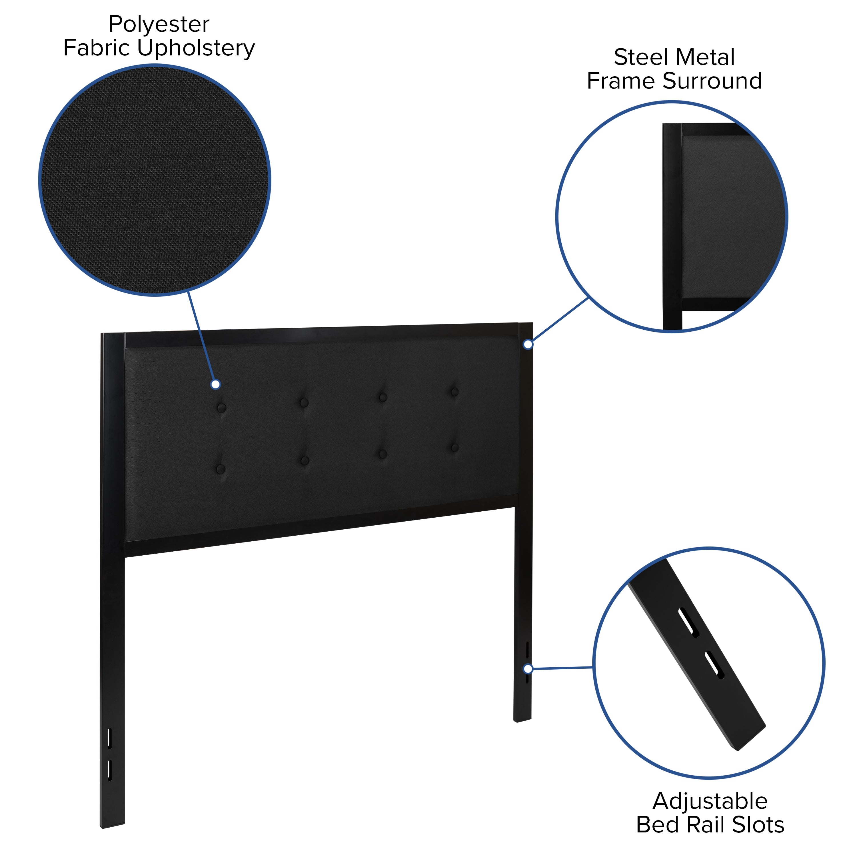Bristol Metal Tufted Upholstered Full Size Headboard in Black Fabric