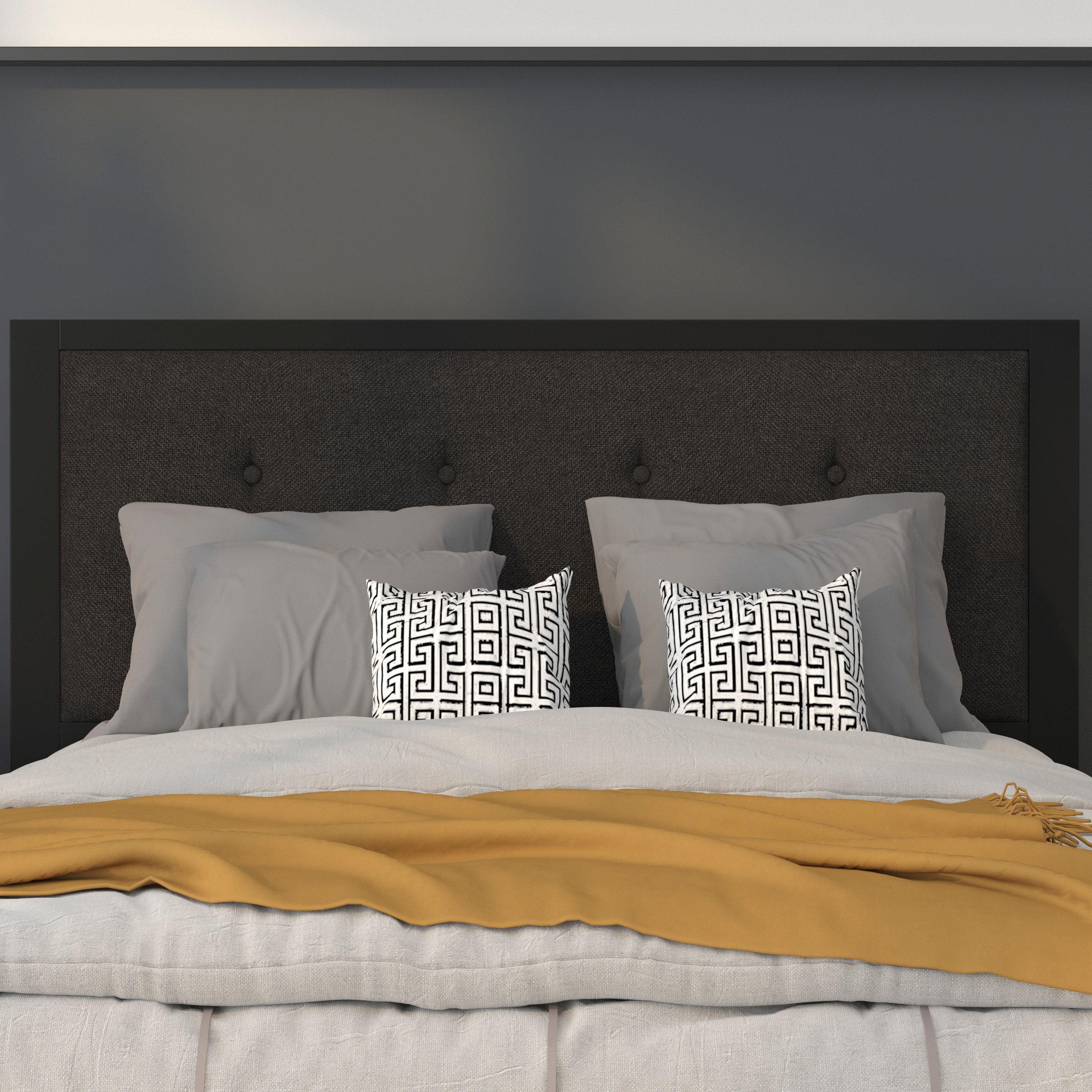 Bristol Metal Tufted Upholstered Full Size Headboard in Black Fabric