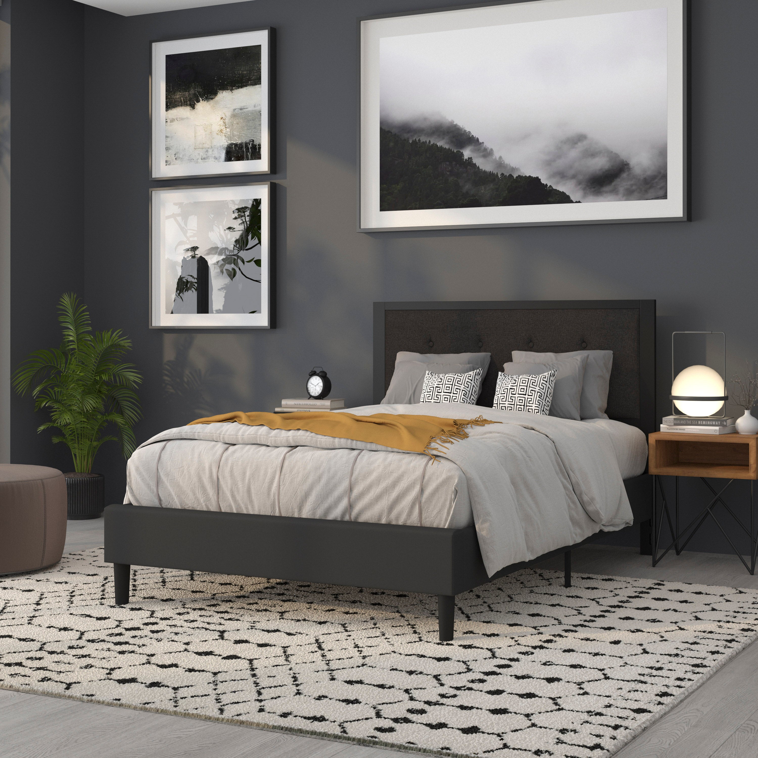 Bristol Metal Tufted Upholstered Full Size Headboard in Black Fabric