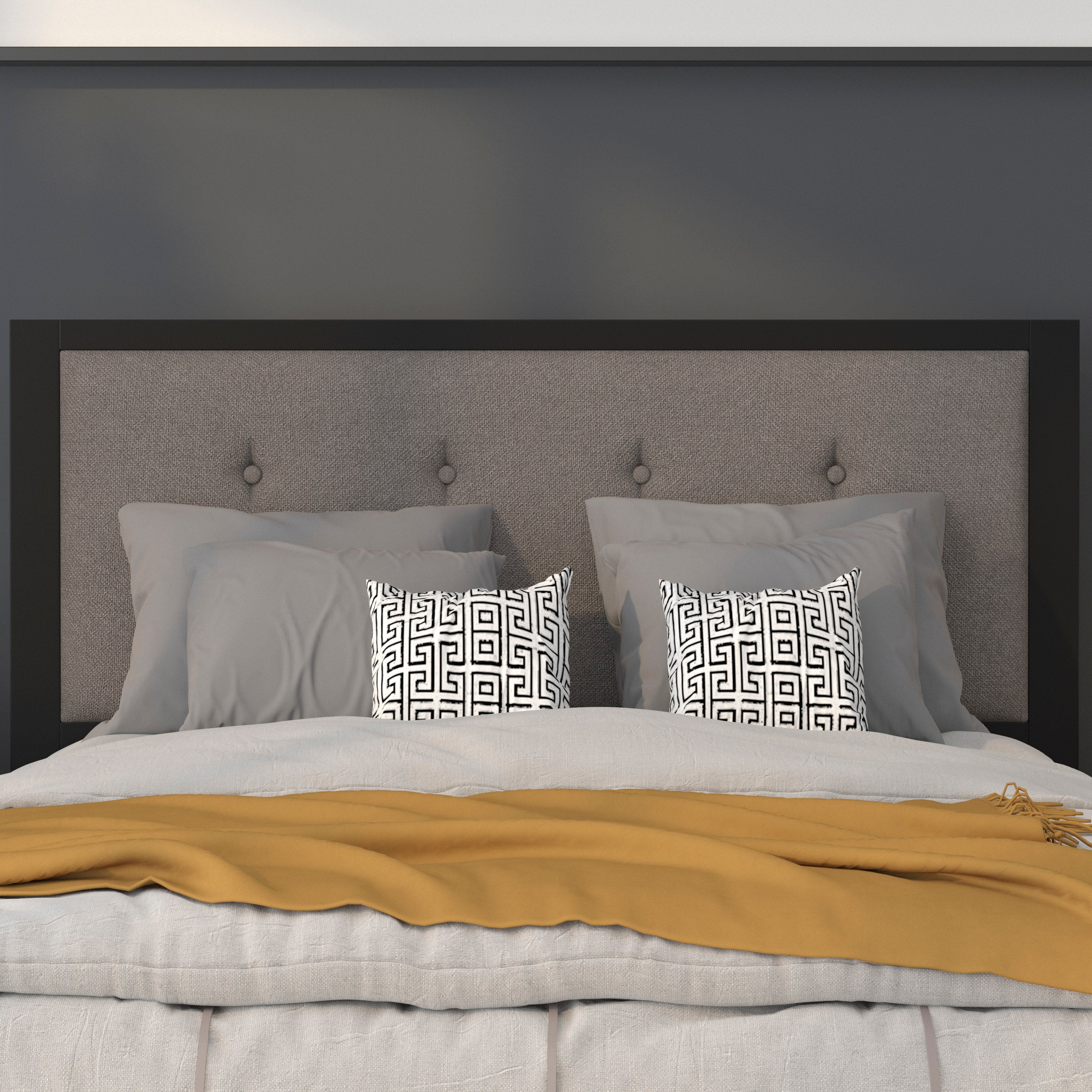 Bristol Metal Tufted Upholstered Full Size Headboard in Dark Gray Fabric