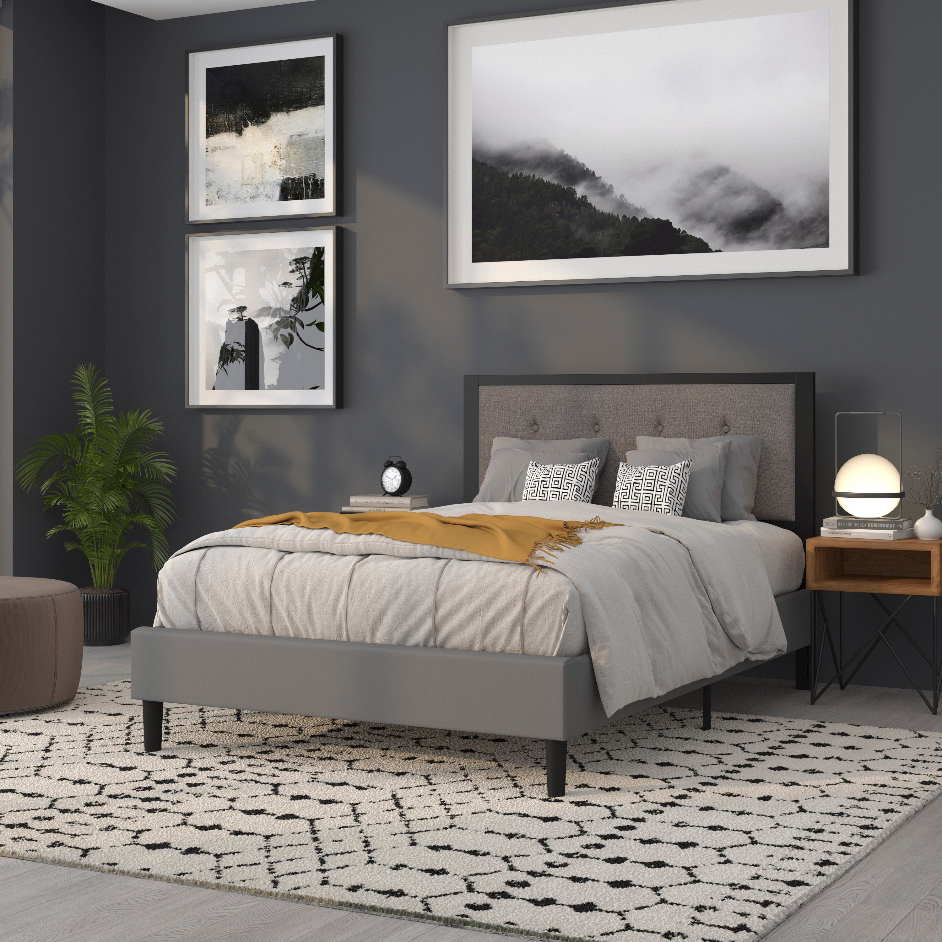 Bristol Metal Tufted Upholstered Full Size Headboard in Dark Gray Fabric