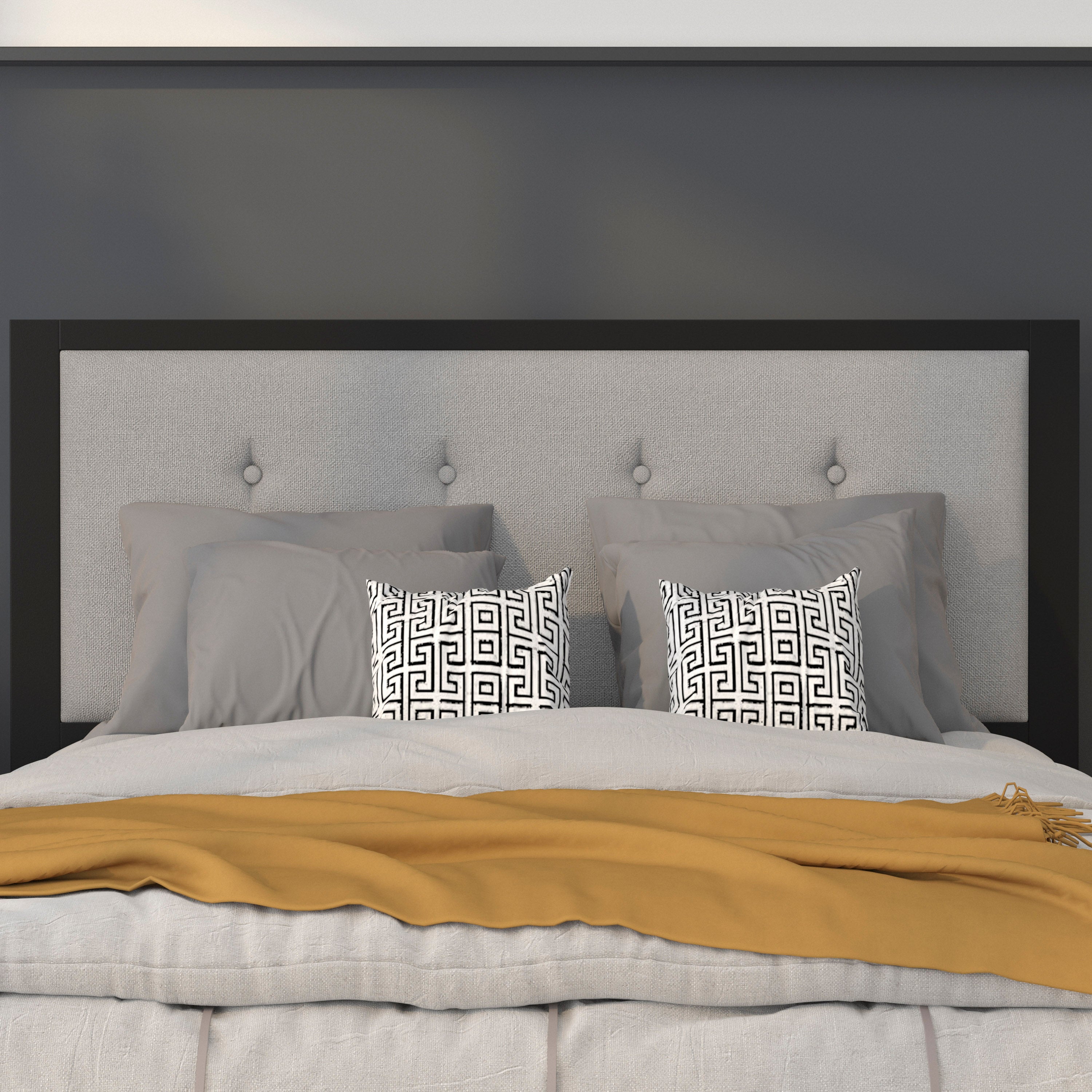 Bristol Metal Tufted Upholstered Full Size Headboard in Light Gray Fabric