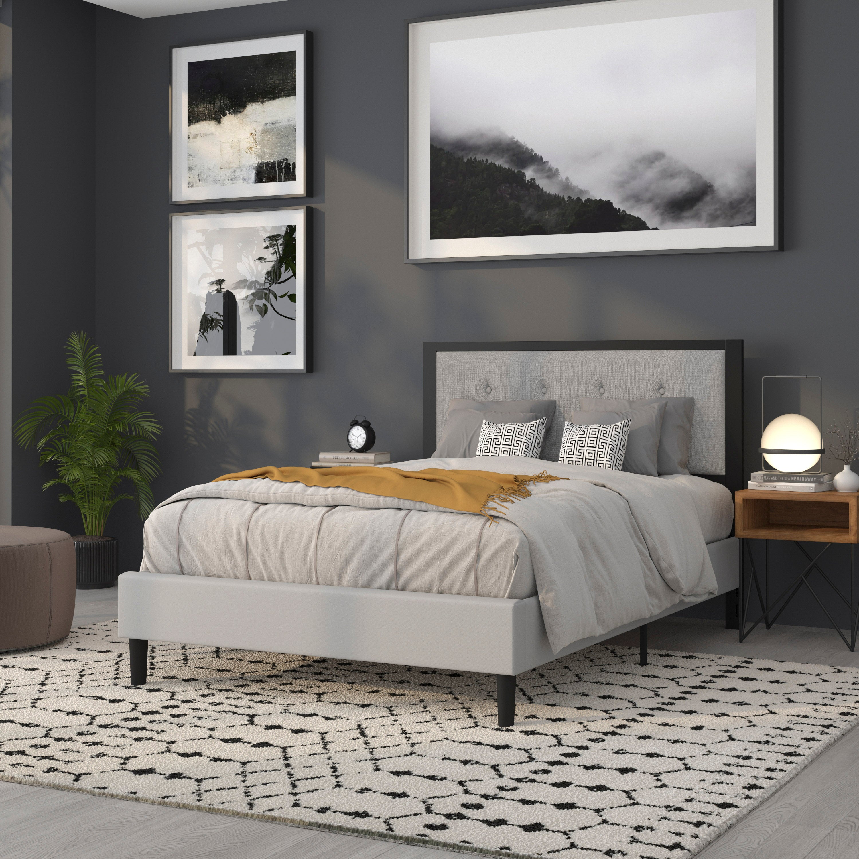 Bristol Metal Tufted Upholstered Full Size Headboard in Light Gray Fabric