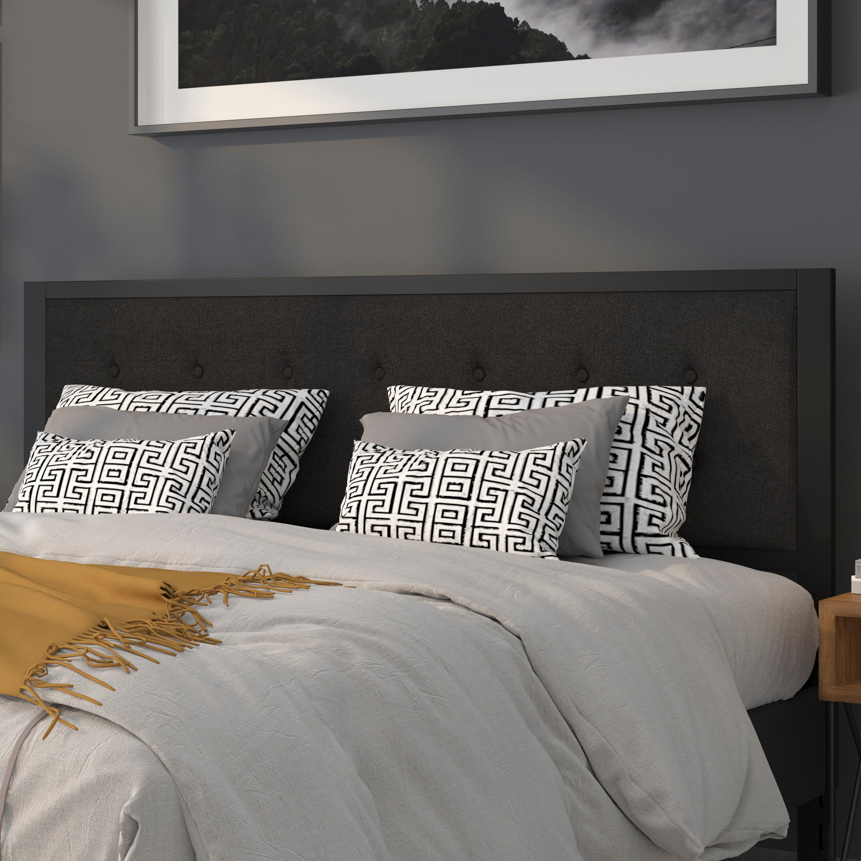Bristol Metal Tufted Upholstered King Size Headboard in Black Fabric