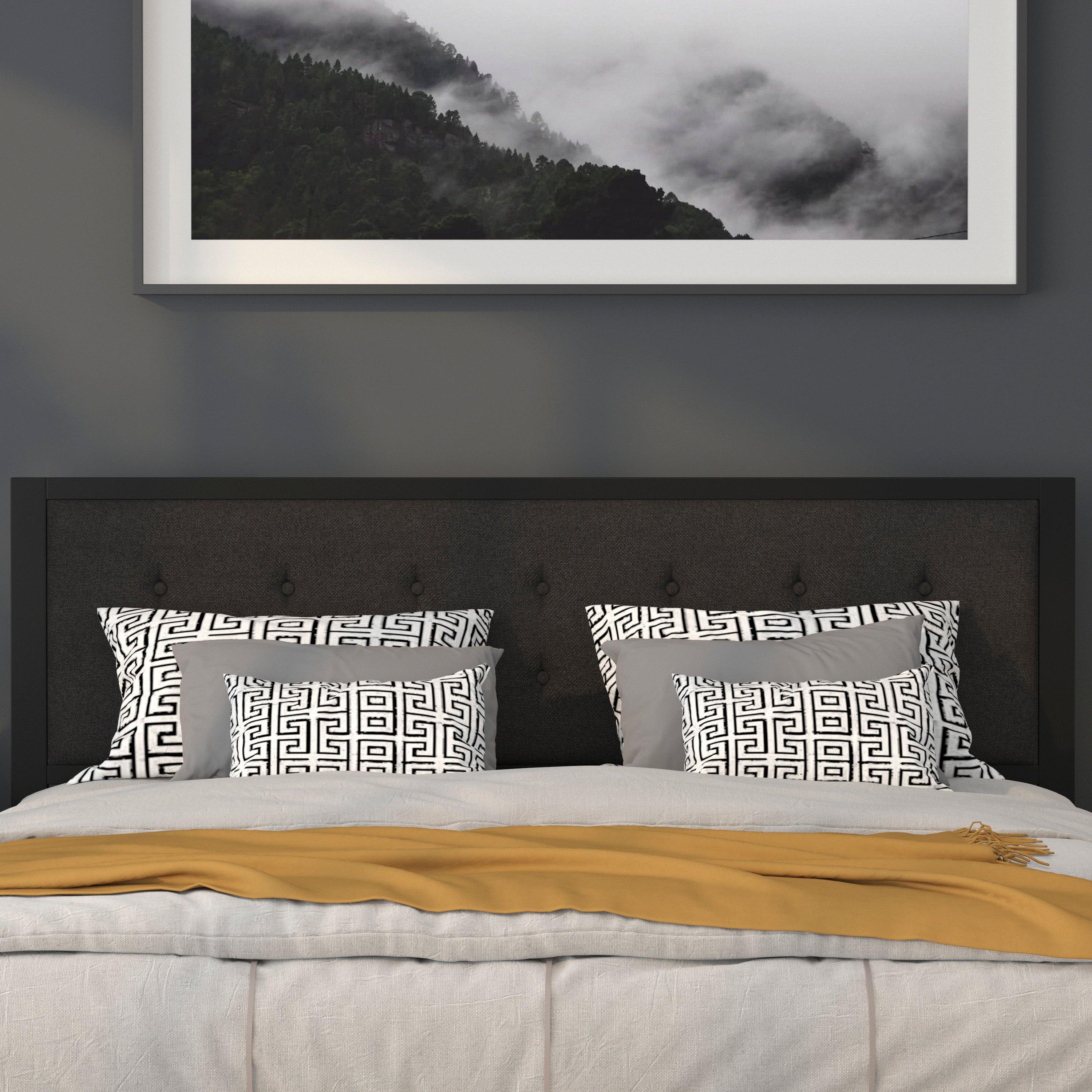 Bristol Metal Tufted Upholstered King Size Headboard in Black Fabric