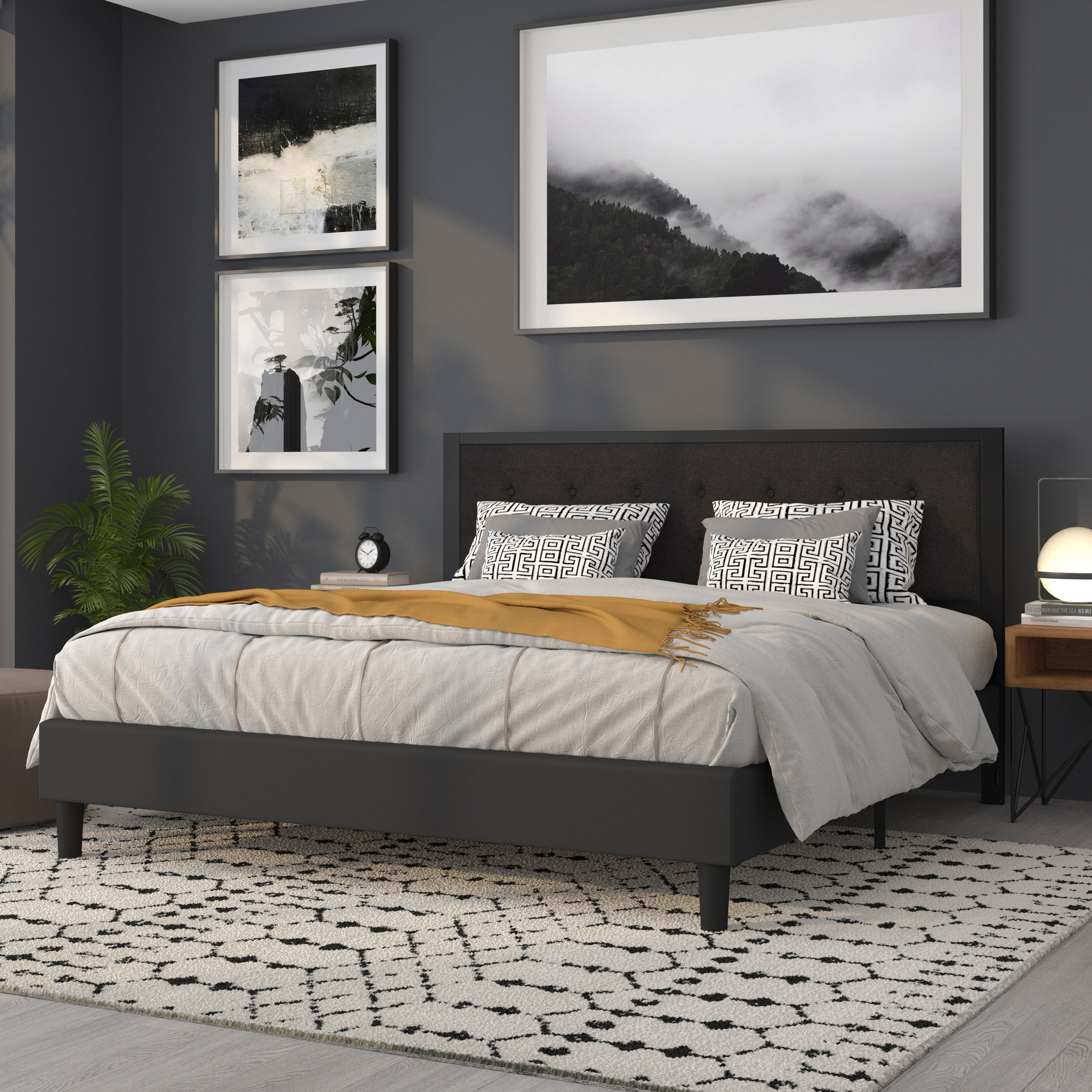 Bristol Metal Tufted Upholstered King Size Headboard in Black Fabric