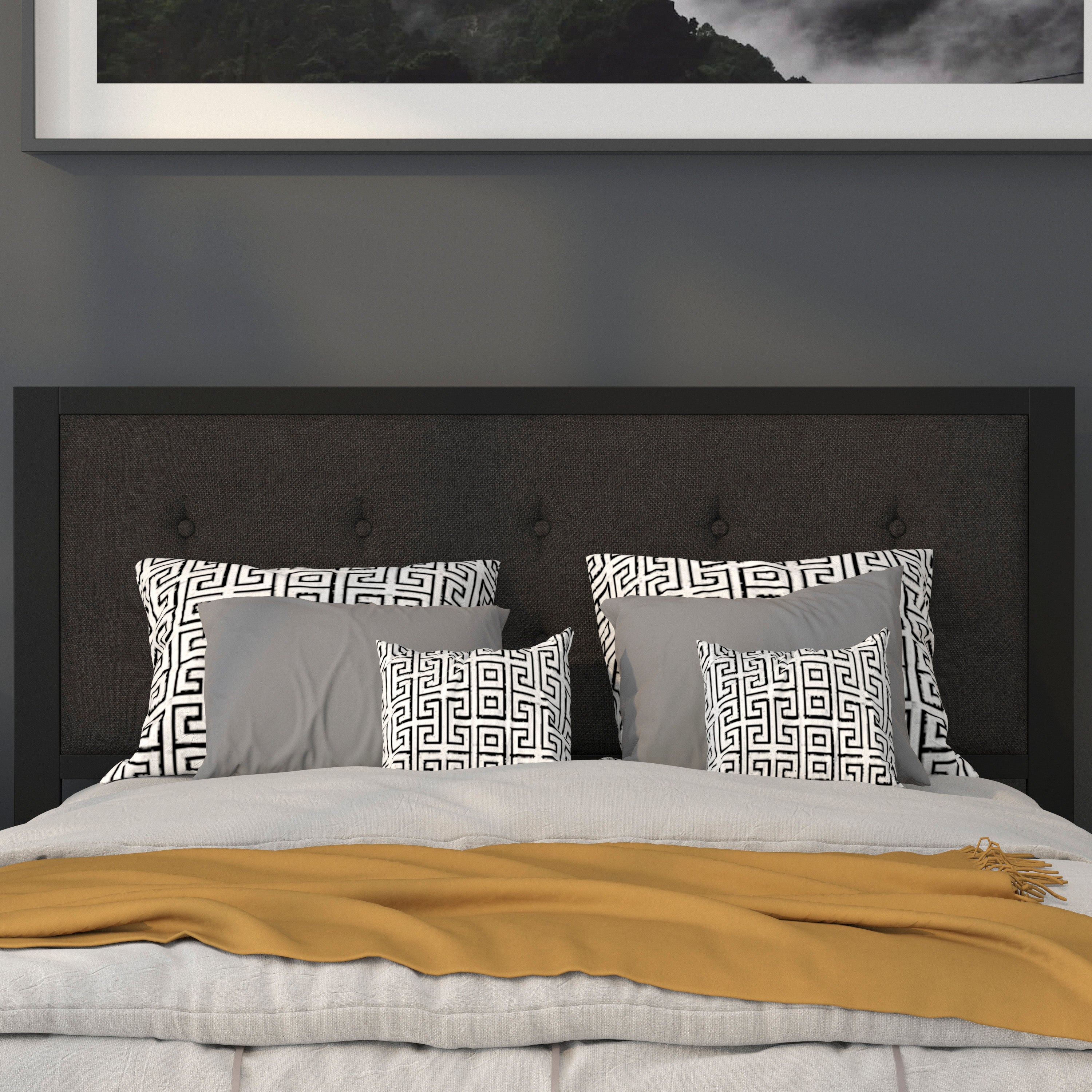 Bristol Metal Tufted Upholstered Queen Size Headboard in Black Fabric