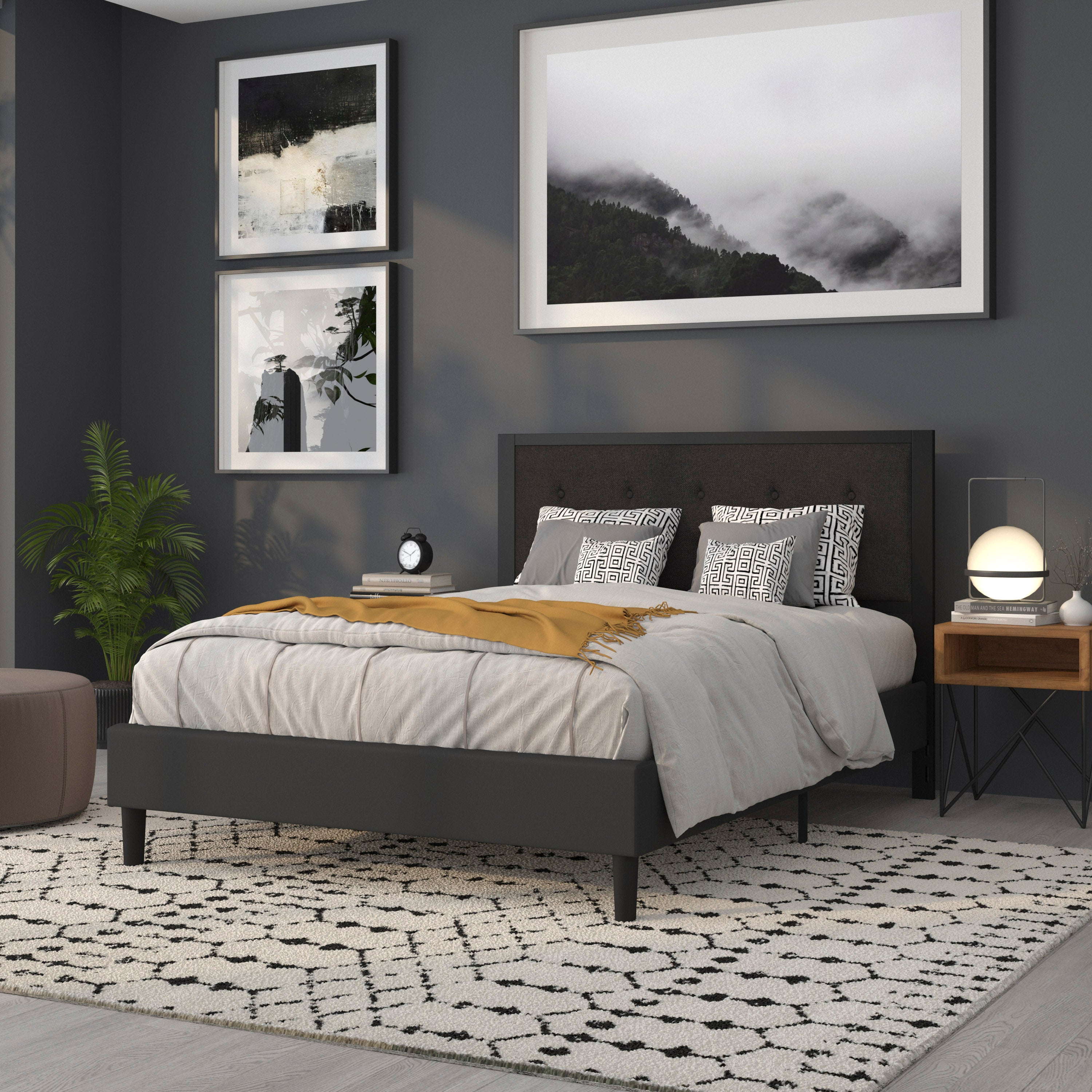 Bristol Metal Tufted Upholstered Queen Size Headboard in Black Fabric