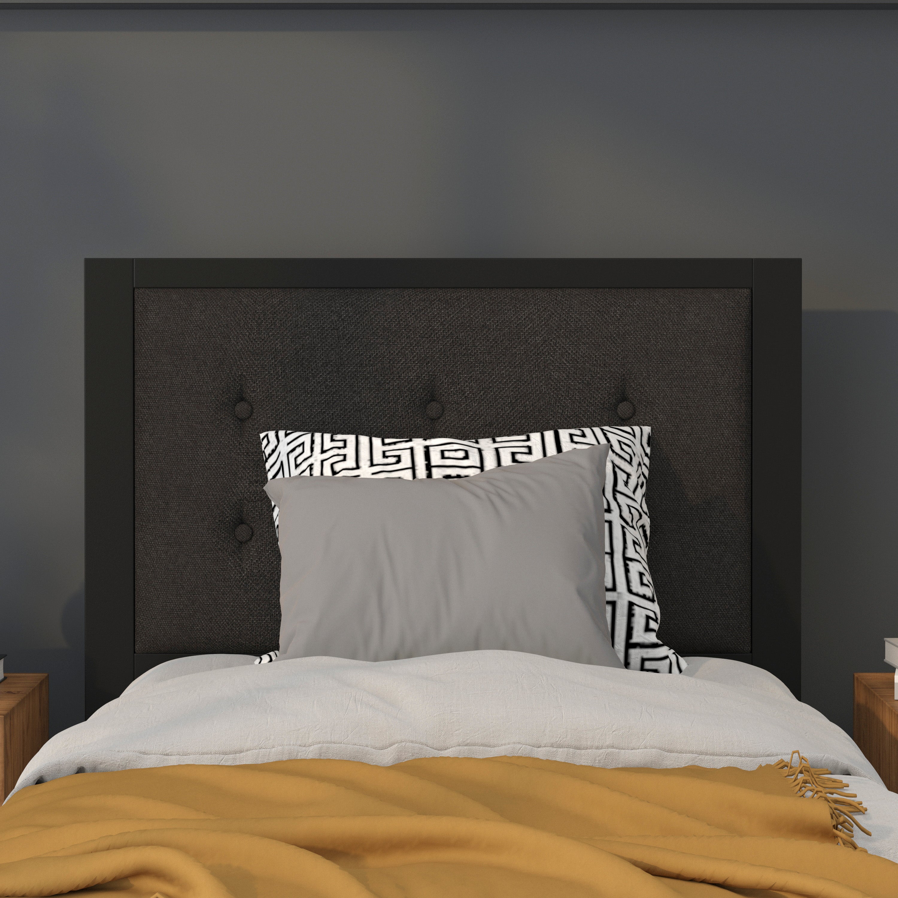 Bristol Metal Tufted Upholstered Twin Size Headboard in Black Fabric
