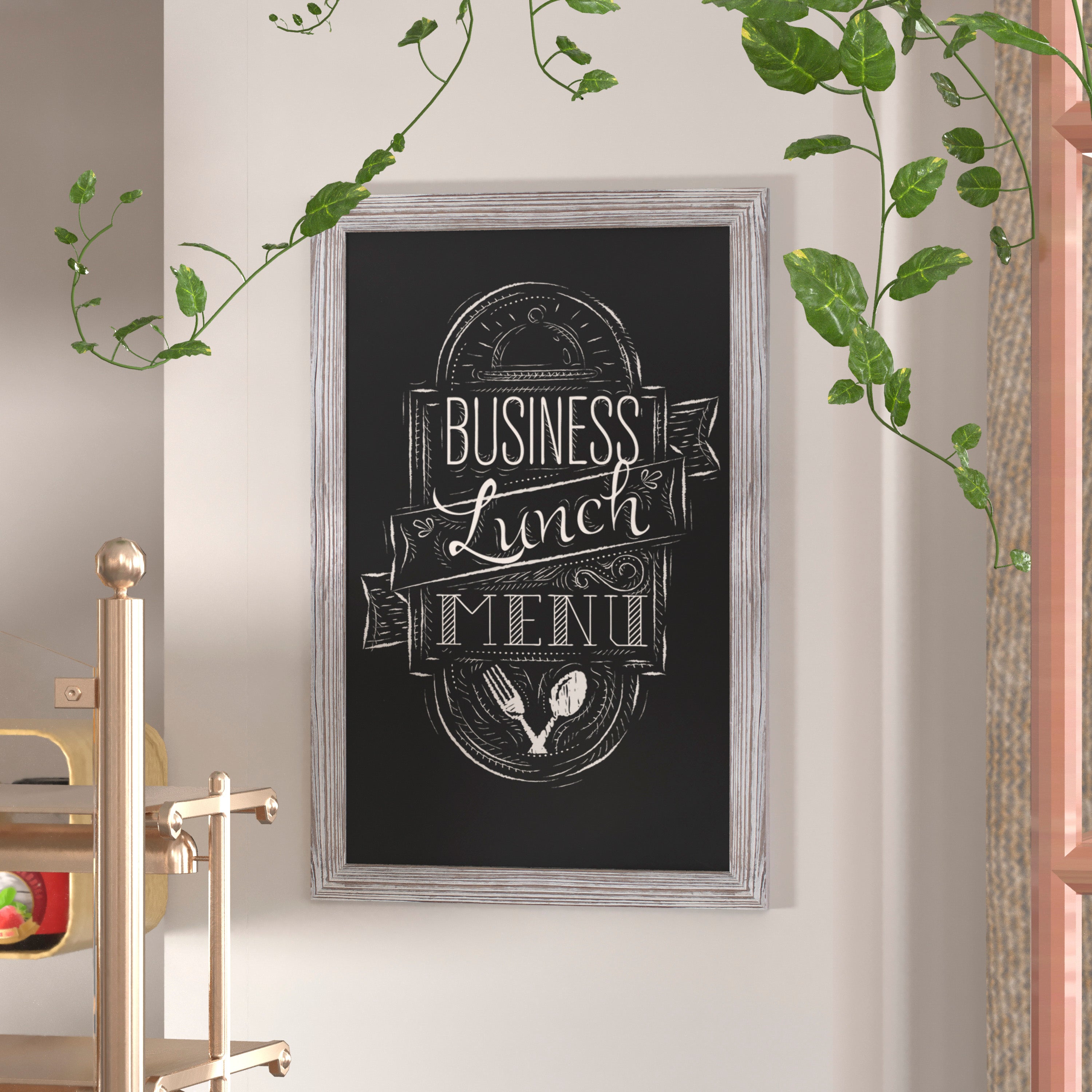 Canterbury 24" x 36" Whitewashed Wall Mount Magnetic Chalkboard Sign with Eraser, Hanging Wall Chalkboard Memo Board for Home, School, or Business