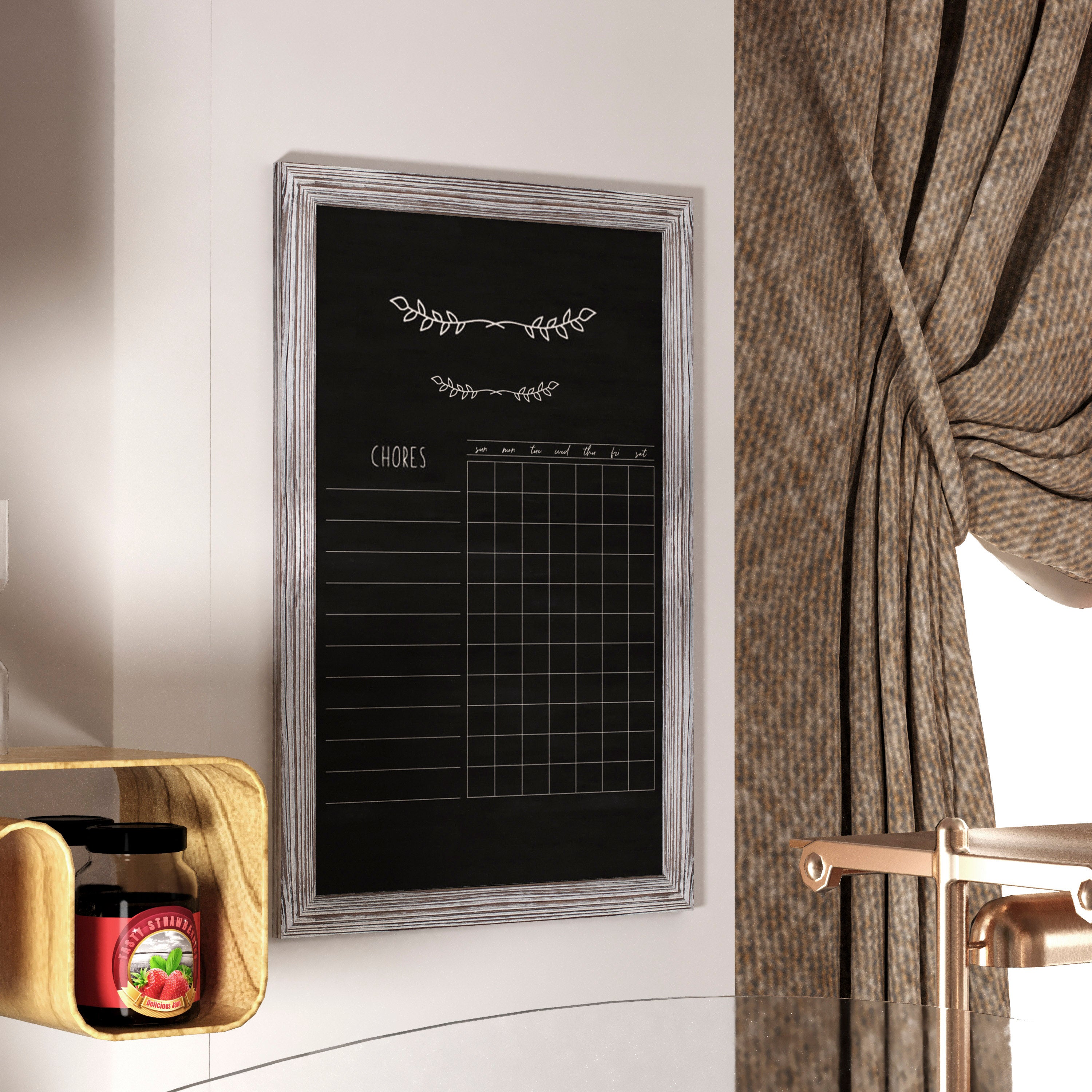 Canterbury 24" x 36" Whitewashed Wall Mount Magnetic Chalkboard Sign with Eraser, Hanging Wall Chalkboard Memo Board for Home, School, or Business