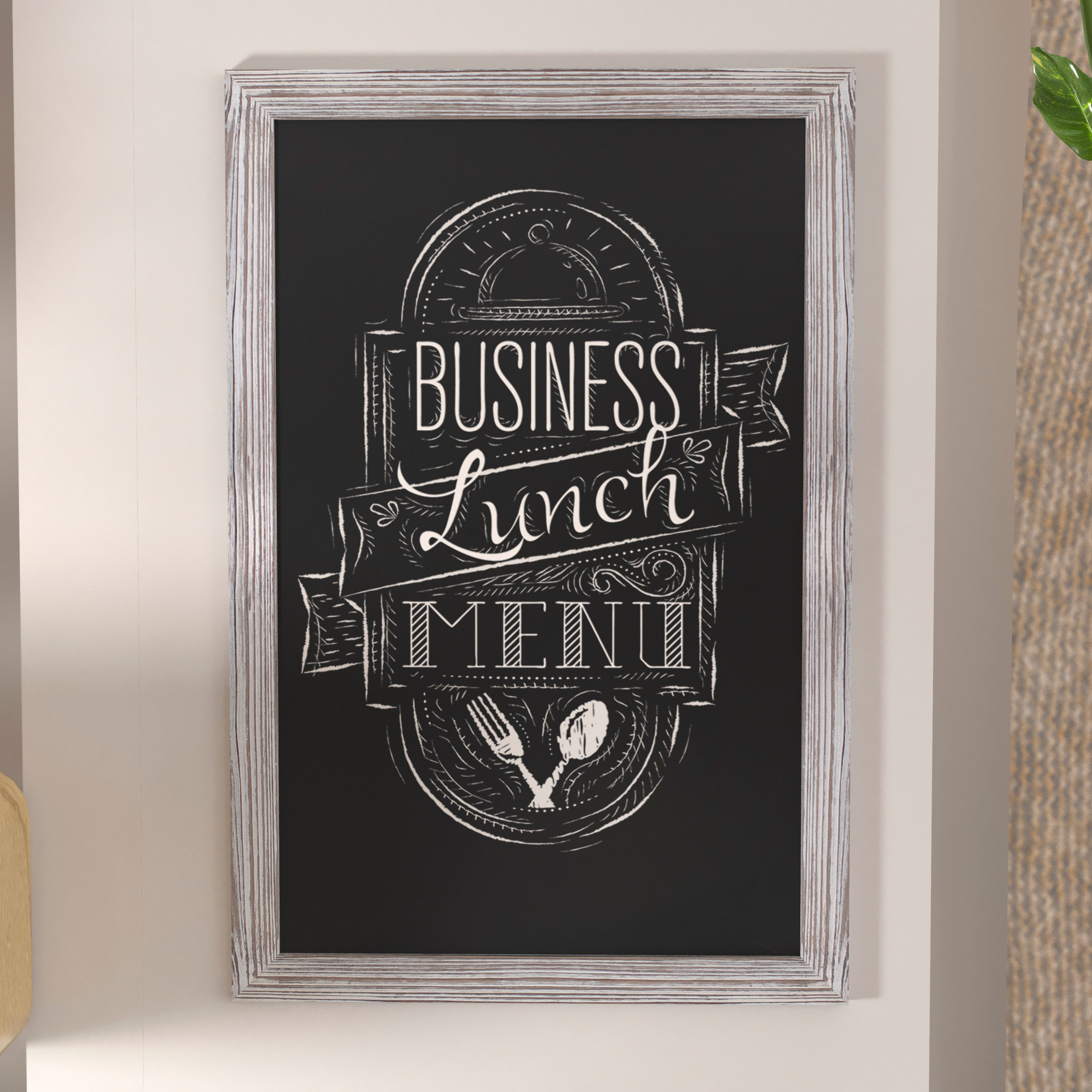 Canterbury 24" x 36" Whitewashed Wall Mount Magnetic Chalkboard Sign with Eraser, Hanging Wall Chalkboard Memo Board for Home, School, or Business