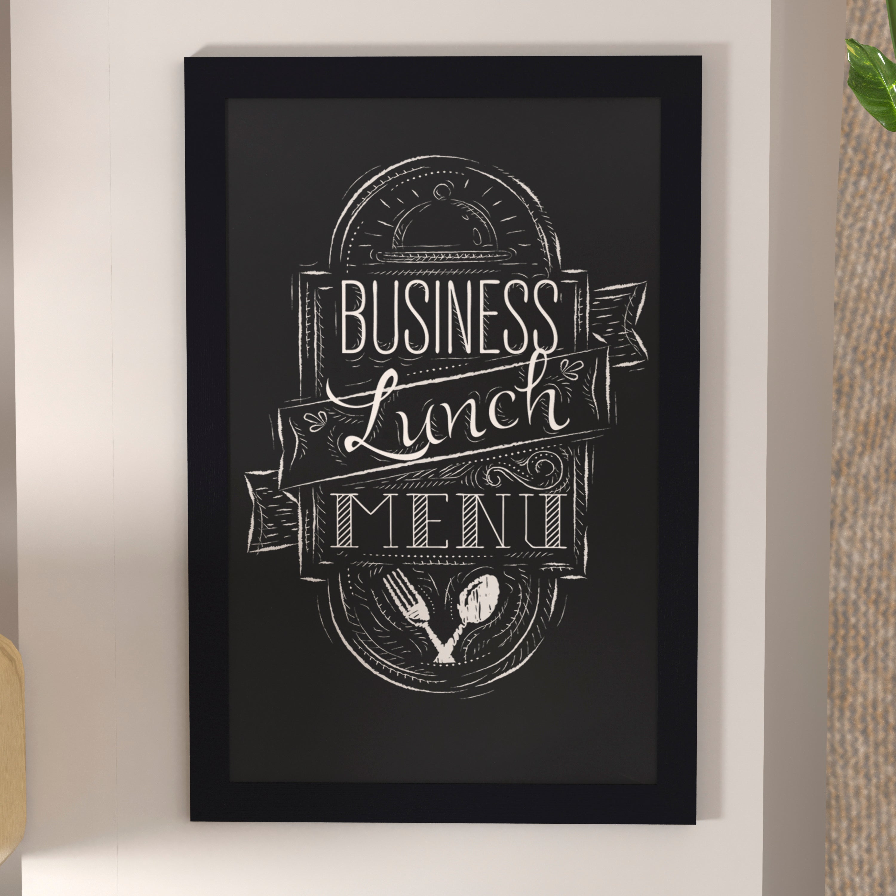 Canterbury 24" x 36" Black Wall Mount Magnetic Chalkboard Sign with Eraser, Hanging Wall Chalkboard Memo Board for Home, School, or Business