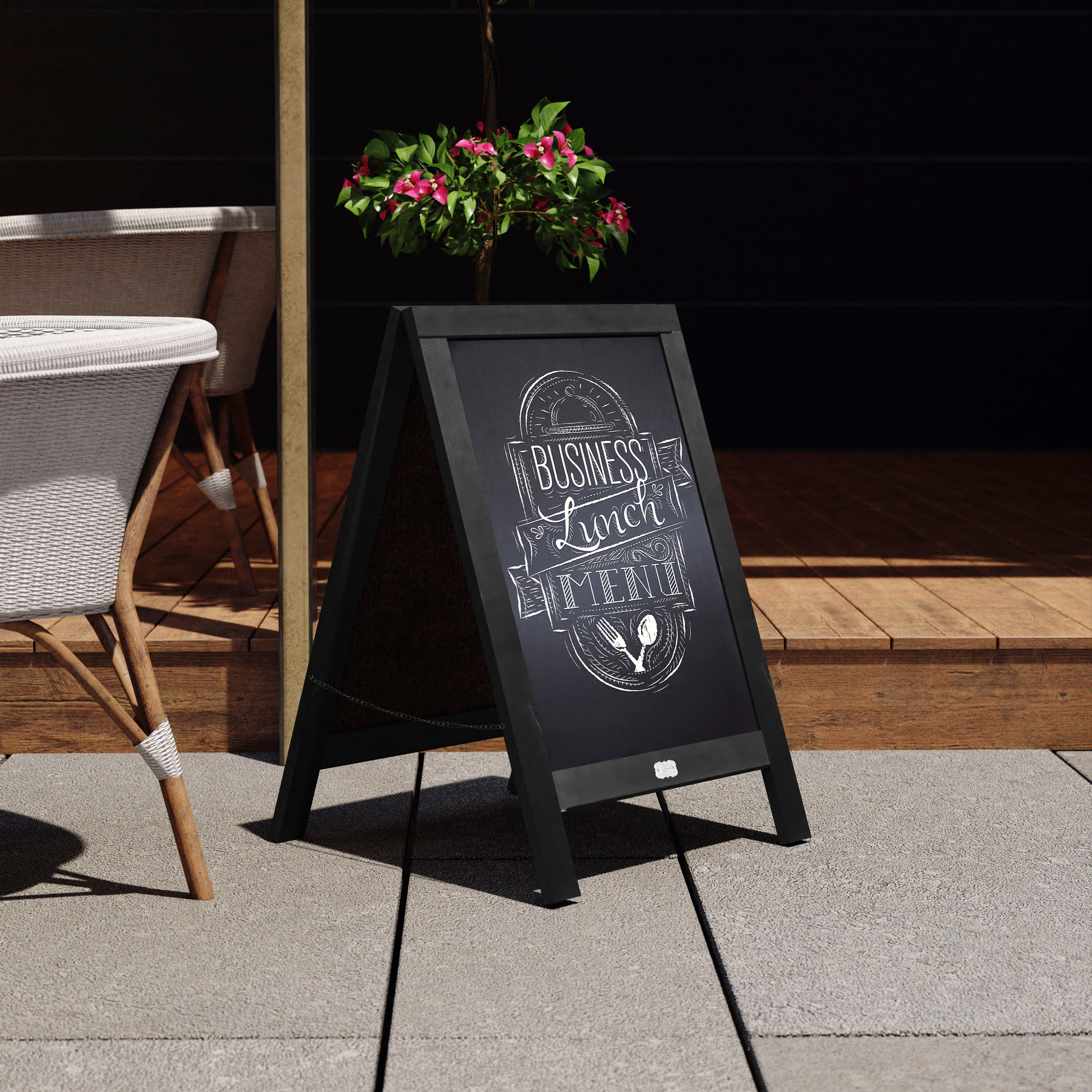 Canterbury 30" x 20" Vintage Wooden A-Frame Magnetic Indoor/Outdoor Chalkboard Sign, Freestanding Double Sided Extra Large Message Board, Black