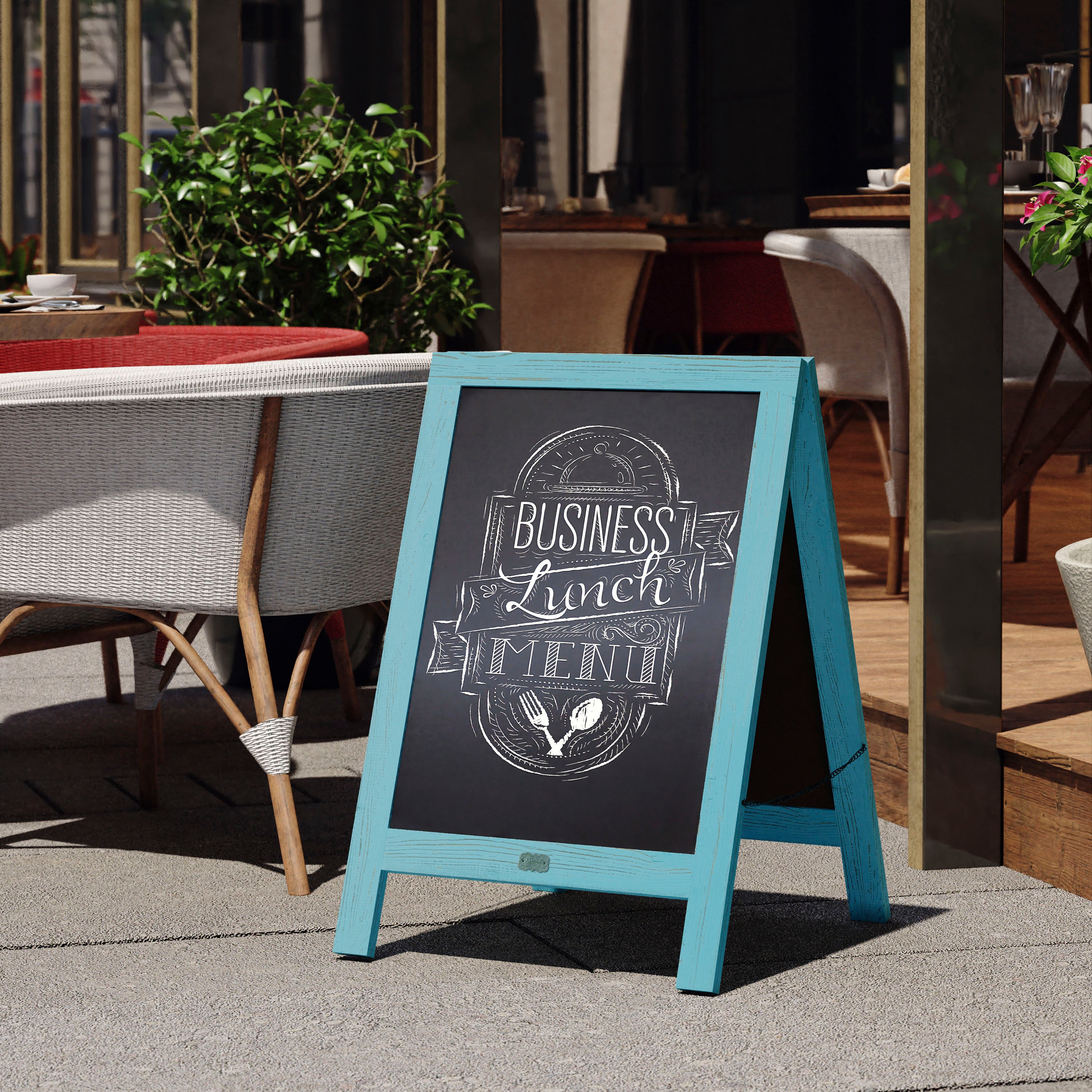 Canterbury 30" x 20" Vintage Wooden A-Frame Magnetic Indoor/Outdoor Chalkboard Sign, Freestanding Double Sided Extra Large Message Board, Robin Blue