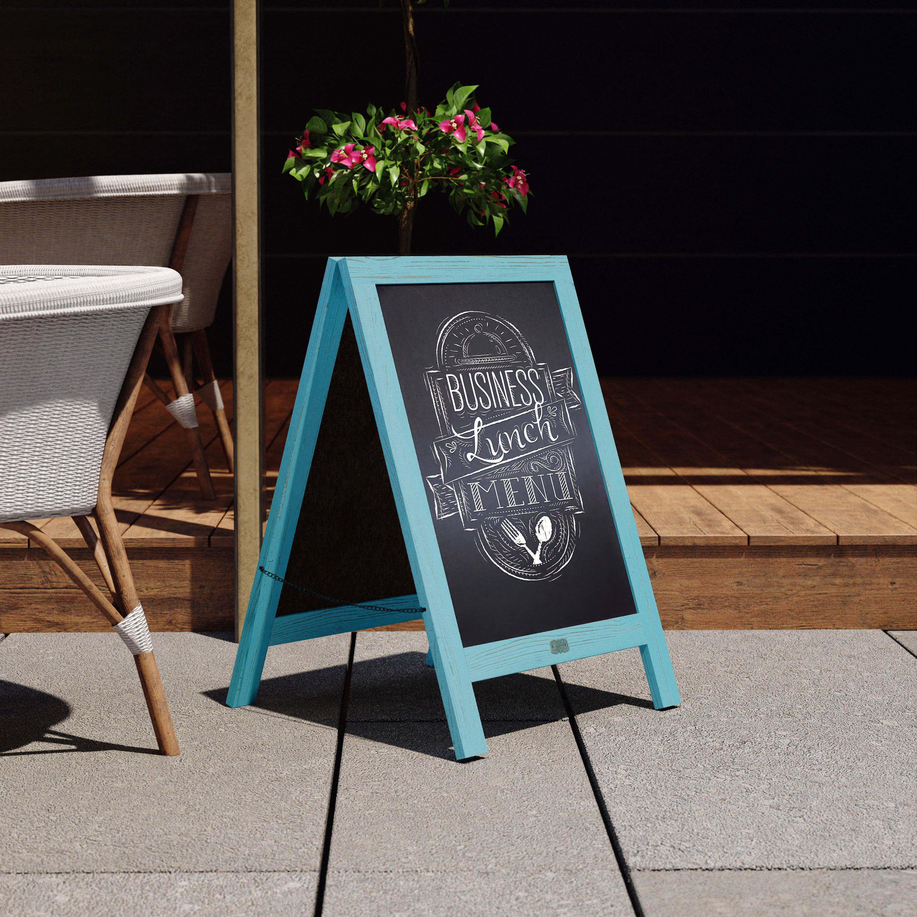 Canterbury 30" x 20" Vintage Wooden A-Frame Magnetic Indoor/Outdoor Chalkboard Sign, Freestanding Double Sided Extra Large Message Board, Robin Blue