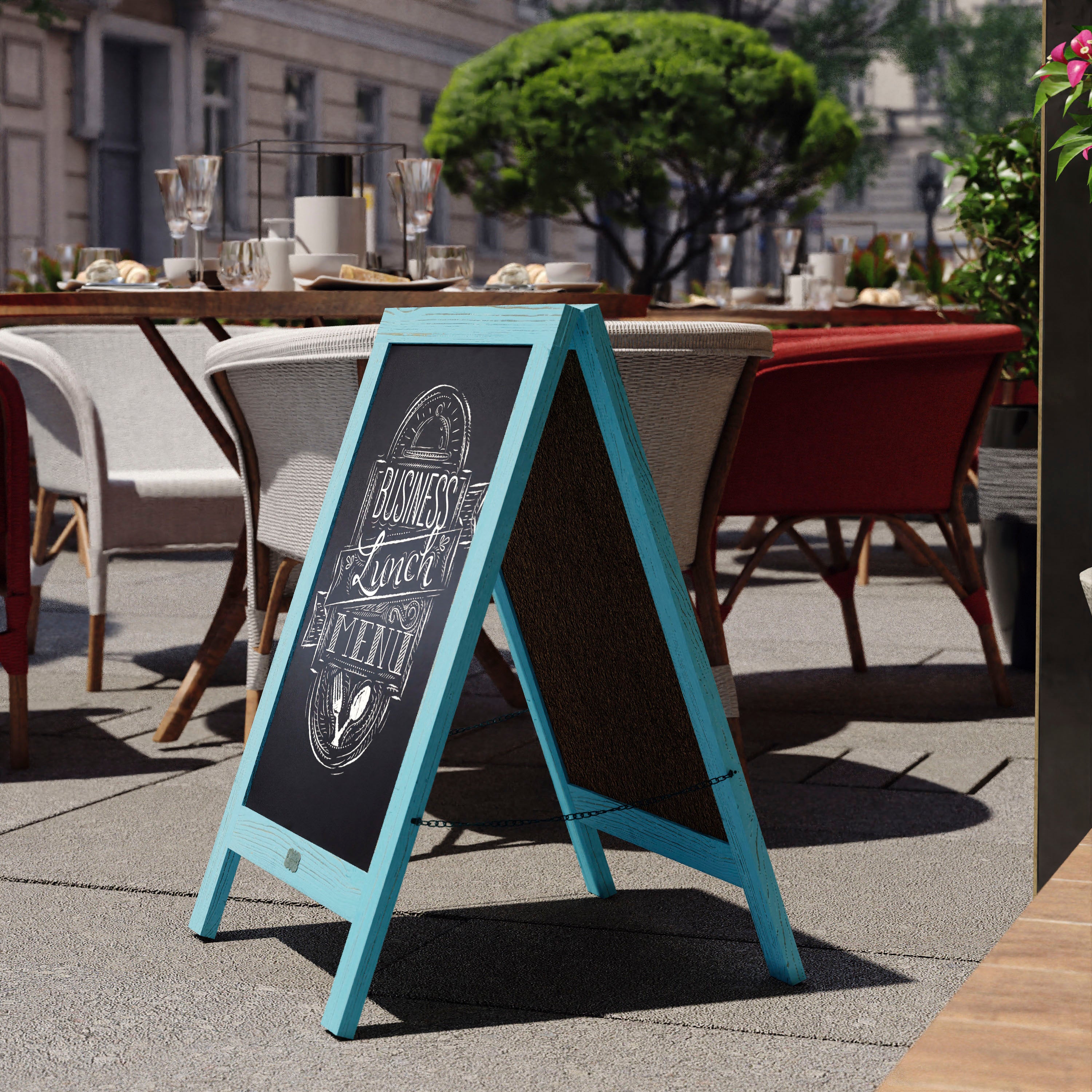 Canterbury 30" x 20" Vintage Wooden A-Frame Magnetic Indoor/Outdoor Chalkboard Sign, Freestanding Double Sided Extra Large Message Board, Robin Blue