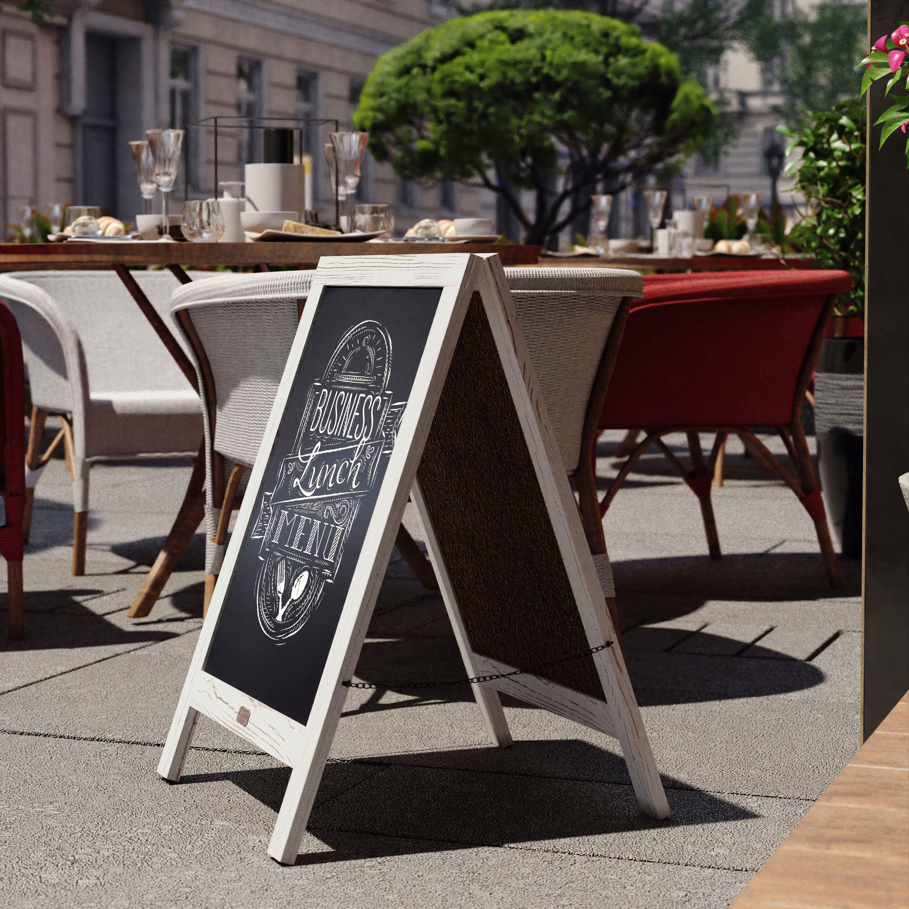 Canterbury 30" x 20" Vintage Wooden A-Frame Magnetic Indoor/Outdoor Chalkboard Sign, Freestanding Double Sided Extra Large Message Board, White Wash