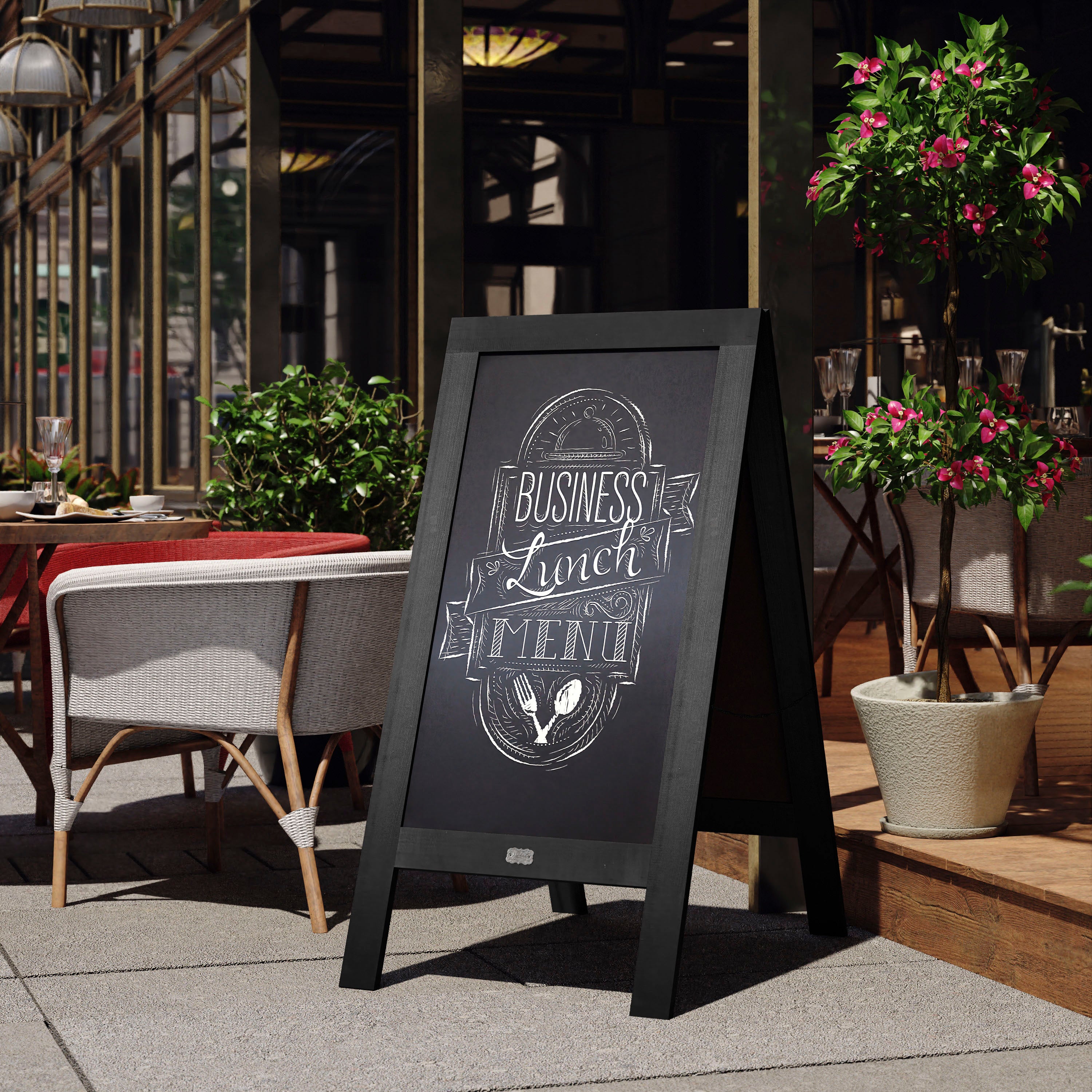 Canterbury Black 48x24 Vintage Wooden A-Frame Indoor/Outdoor A-Frame Magnetic Chalkboard Sign Set with 8 Chalk Markers, 10 Stencils, 2 Magnets