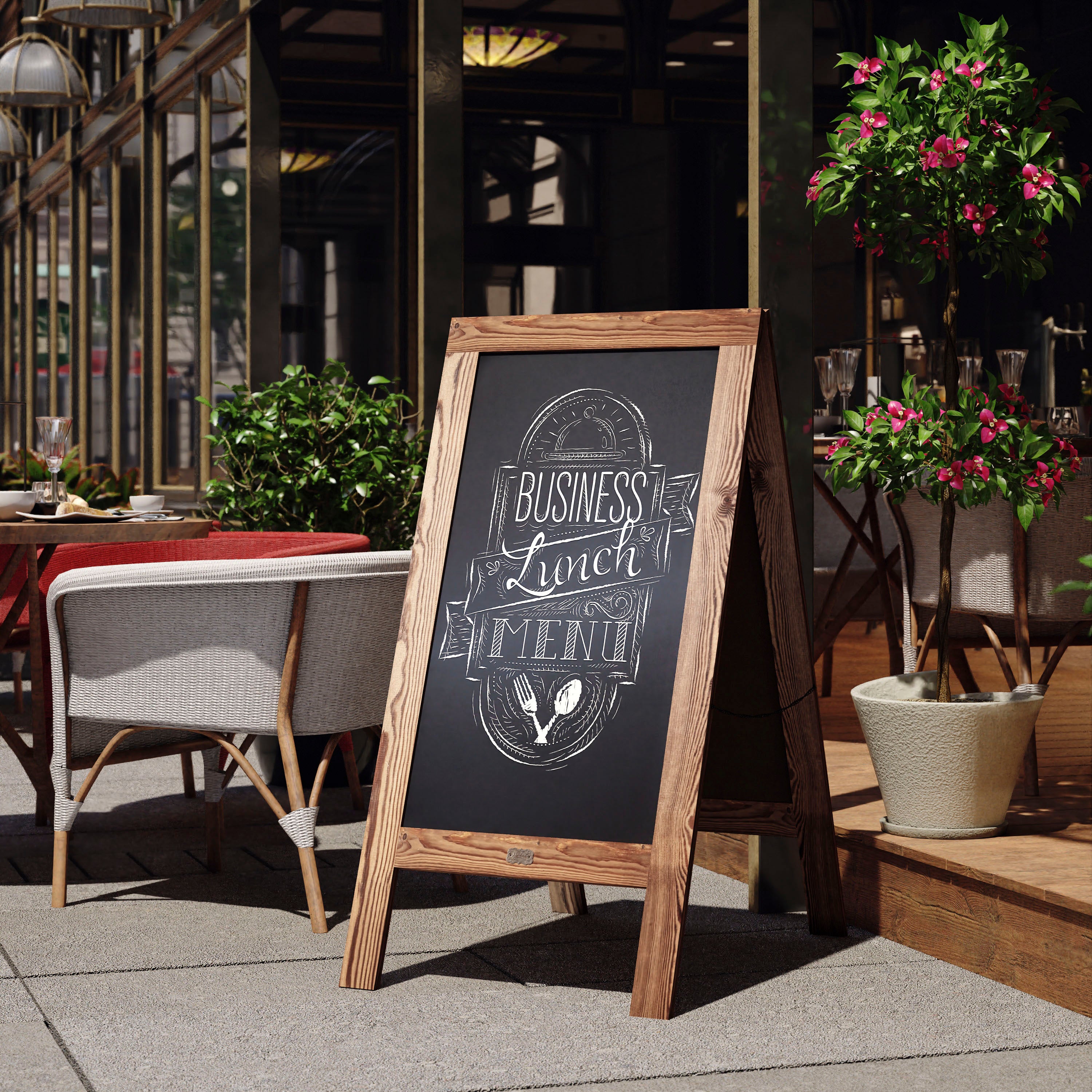 Canterbury Torched Brown 48x24 Vintage Wooden A-Frame Indoor/Outdoor A-Frame Magnetic Chalkboard Sign Set with 8 Chalk Markers, 10 Stencils, 2 Magnets