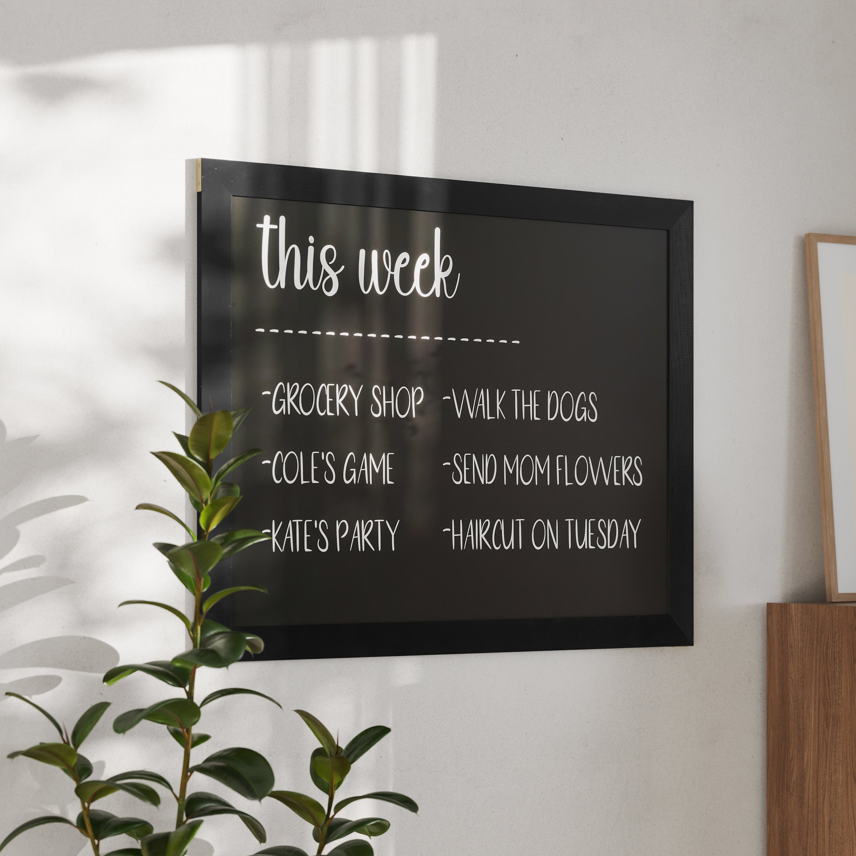 Canterbury 32" x 46" Black Wood Wall Mount Magnetic Chalkboard Sign, Hanging Wall Chalkboard Memo Board for Home, School, or Business