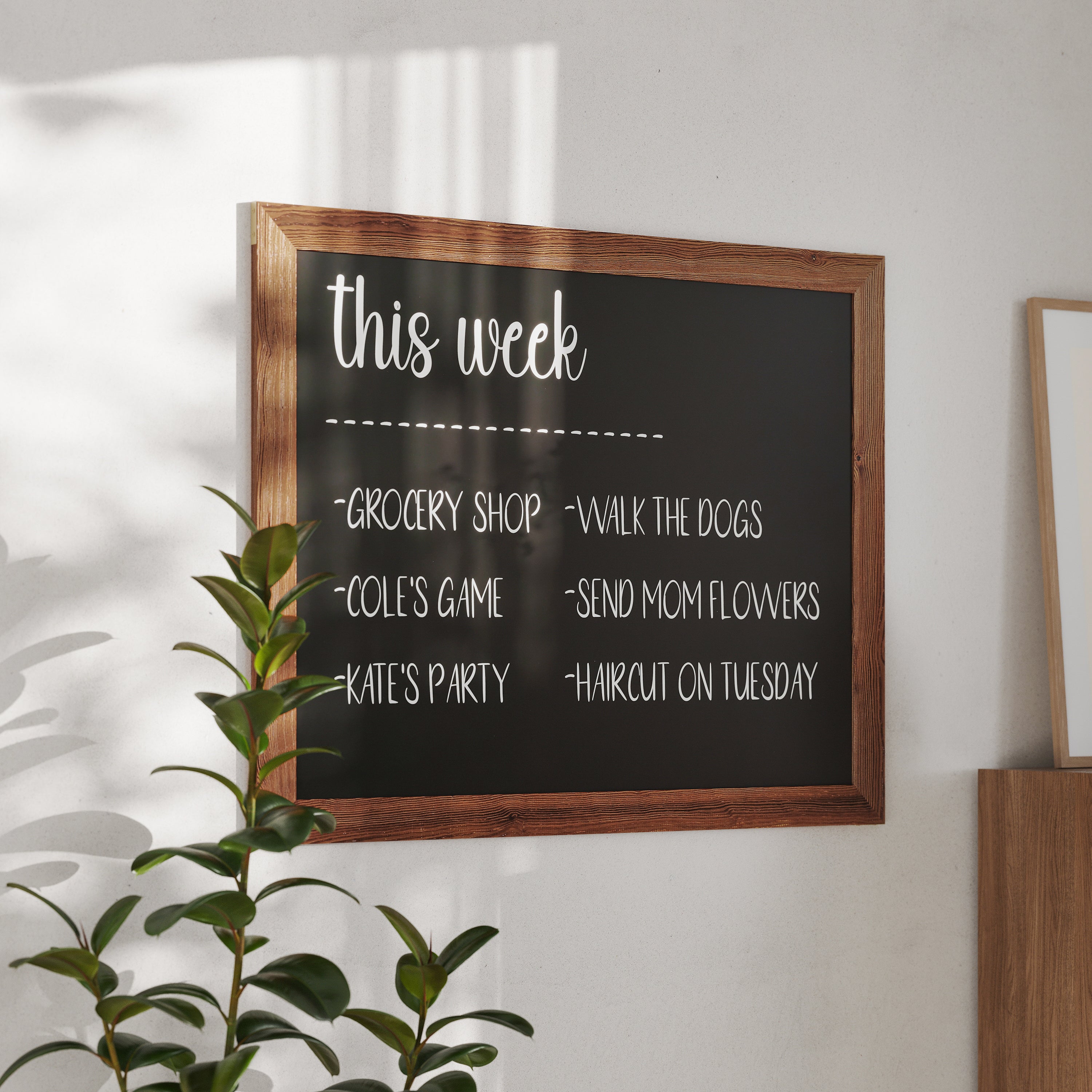 Canterbury 32" x 46" Torched Brown Wood Wall Mount Magnetic Chalkboard Sign, Hanging Wall Chalkboard Memo Board for Home, School, or Business