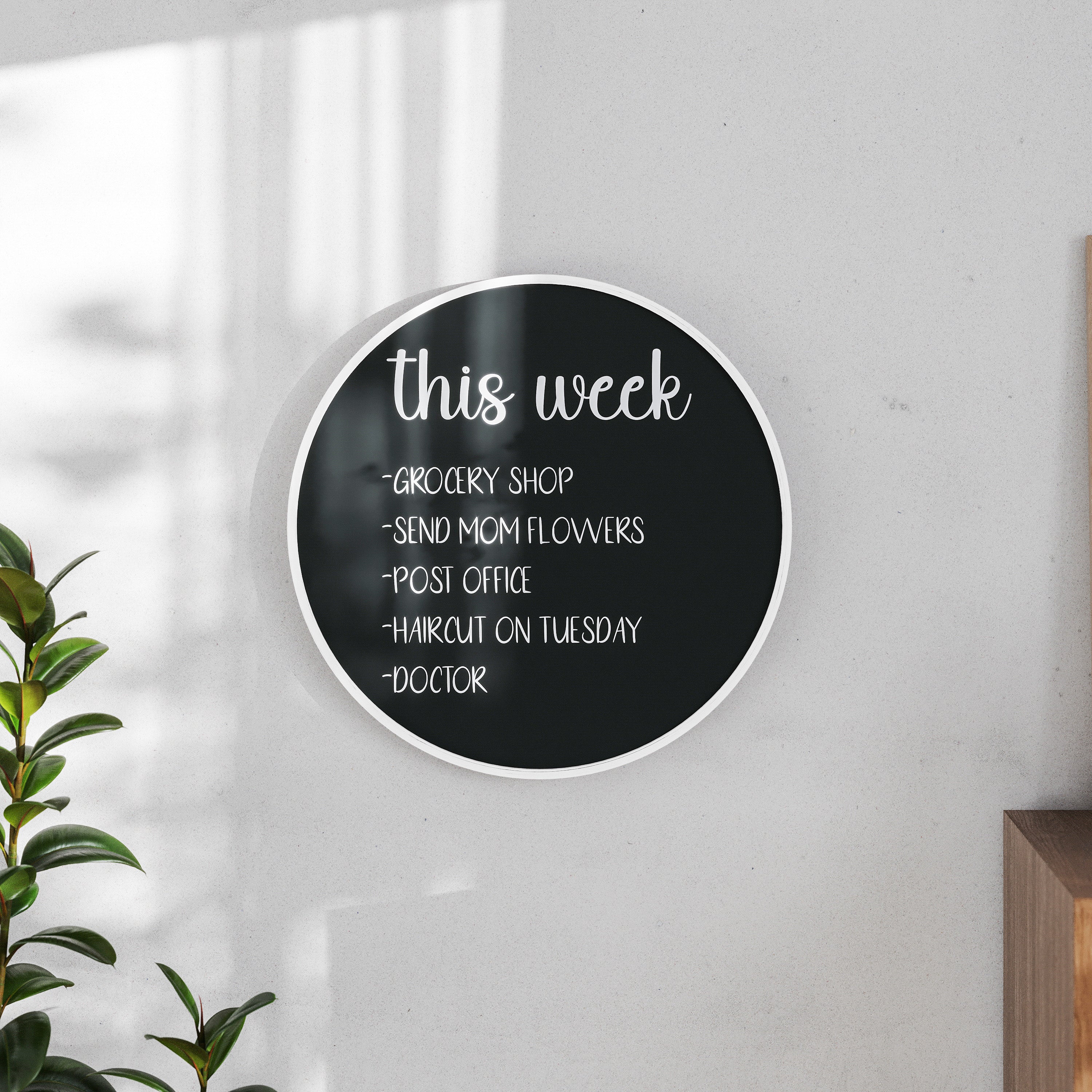 Canterbury 24" Round Wall Mounted Magnetic Chalkboard for Home or Business with Eraser and Chalk in Whitewash Pine Wood Frame