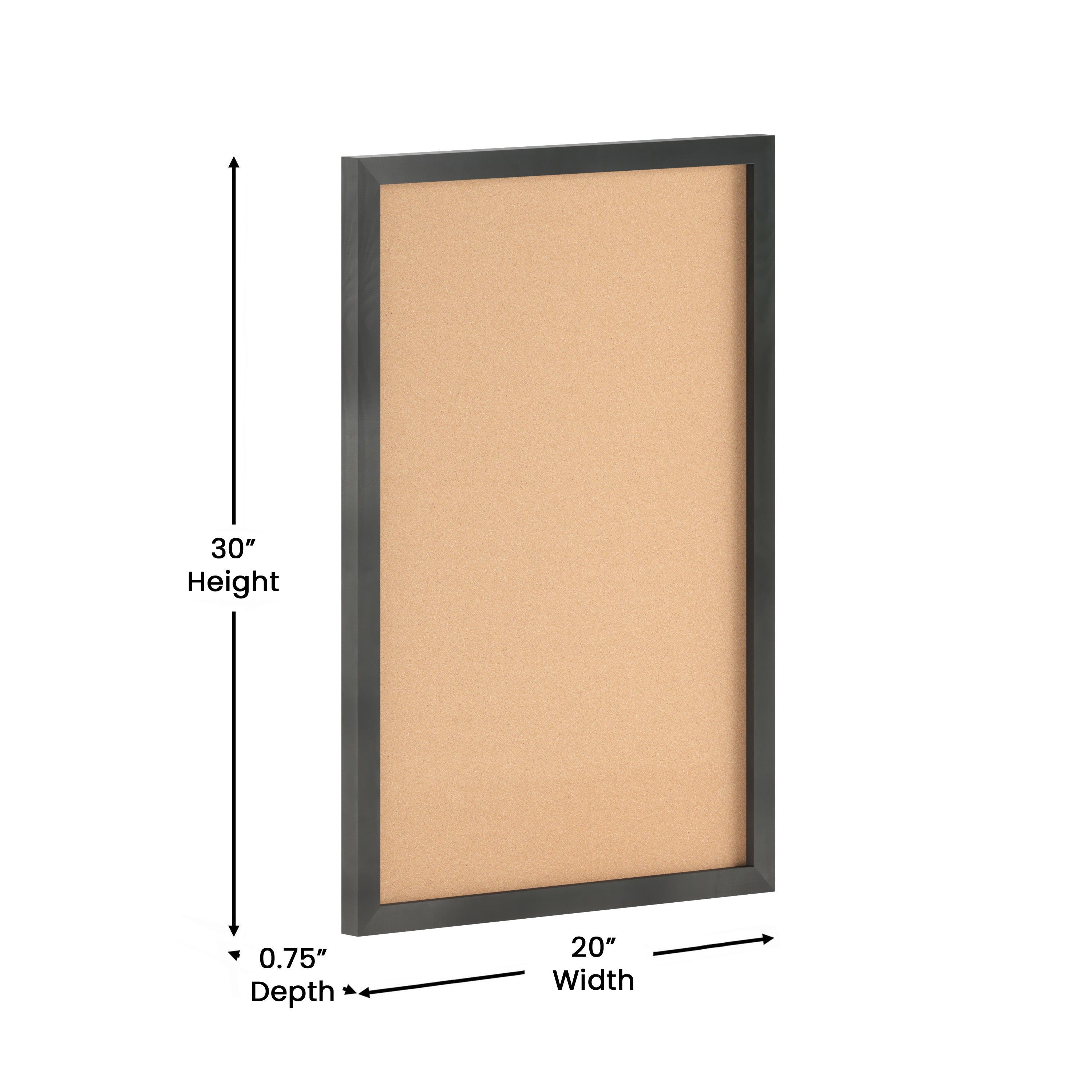 Camden Rustic 20" x 30" Wall Mount Cork Board with Wooden Push Pins for Home, School, or Business in Black