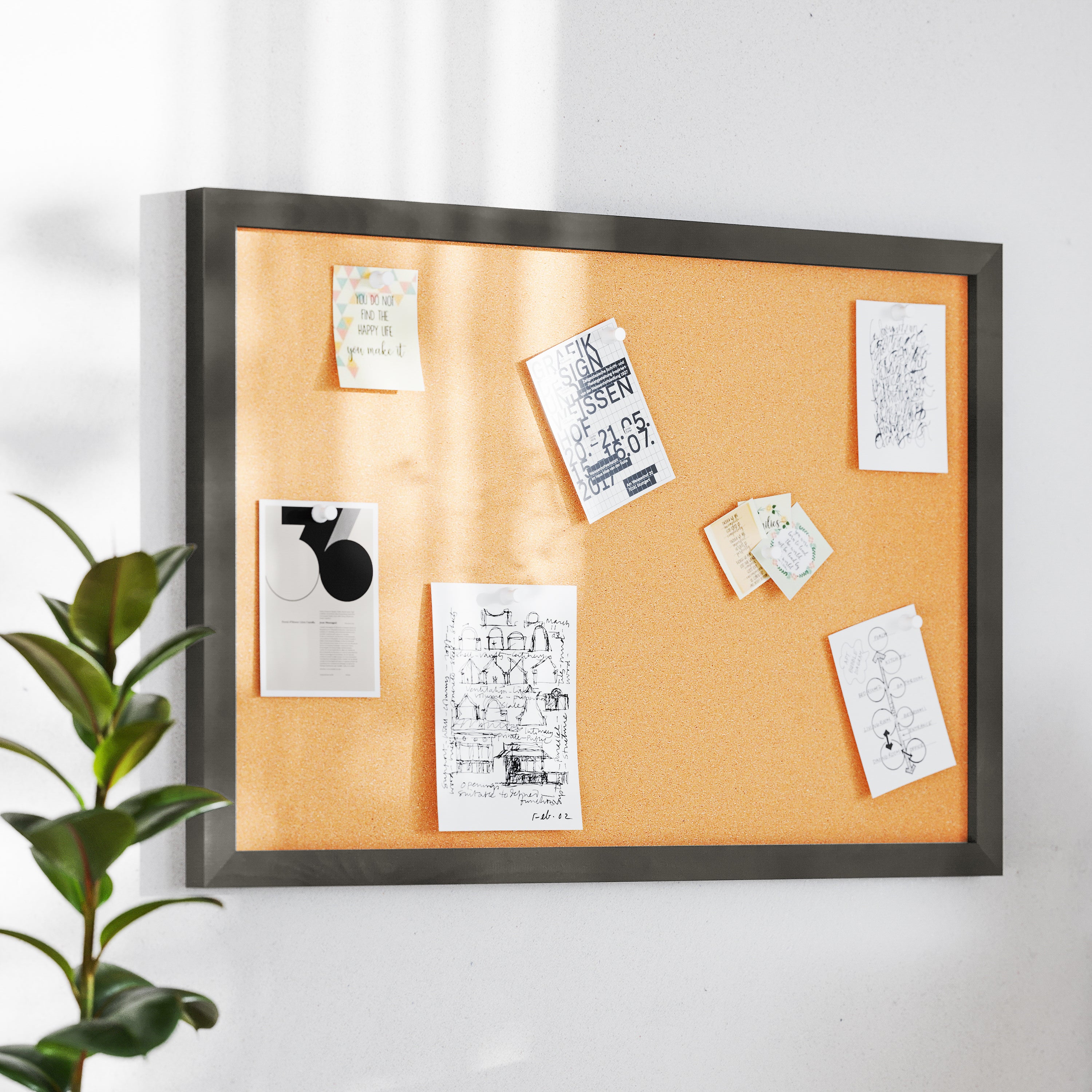 Camden Rustic 20" x 30" Wall Mount Cork Board with Wooden Push Pins for Home, School, or Business in Black