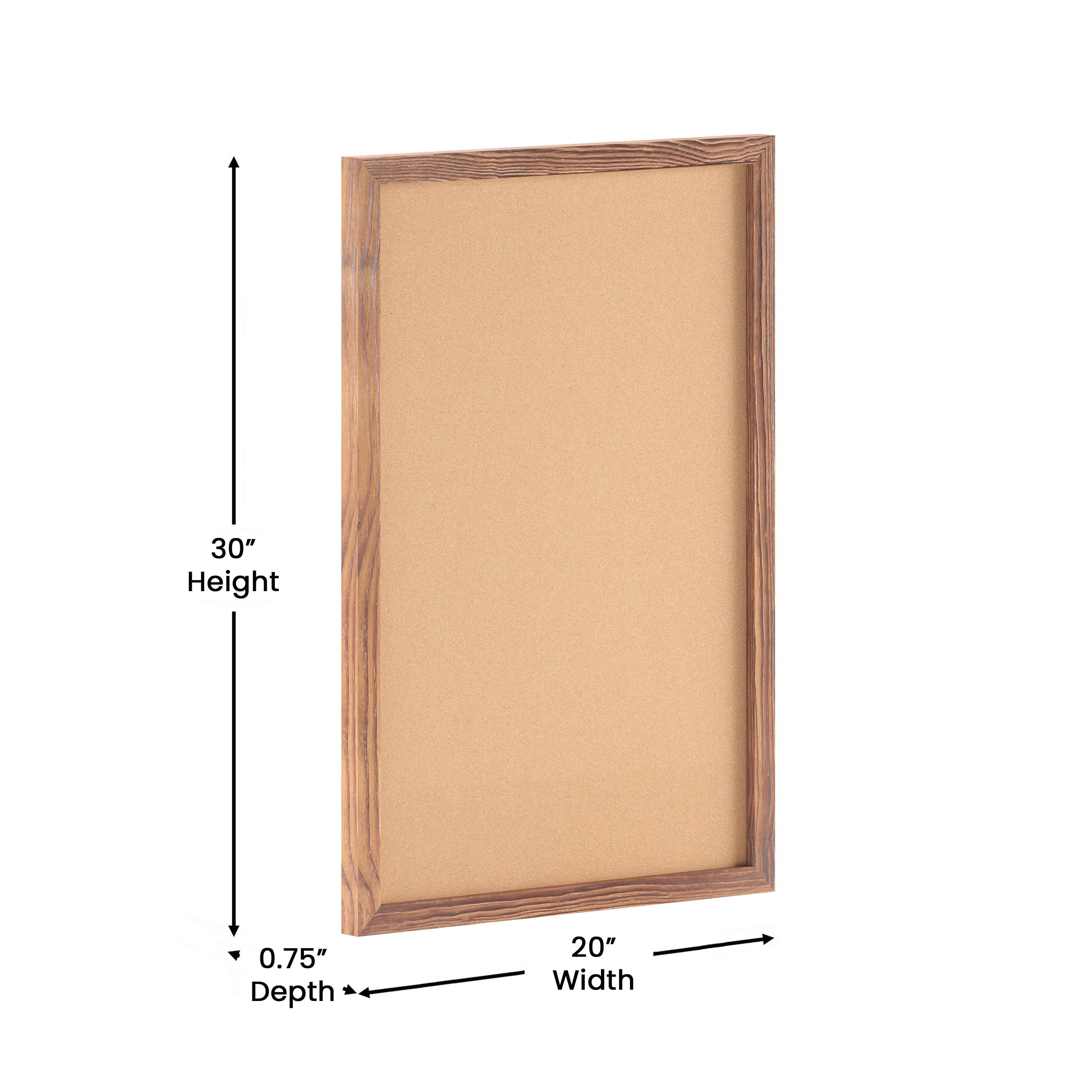 Camden Rustic 20" x 30" Wall Mount Cork Board with Wooden Push Pins for Home, School, or Business in Torched Brown