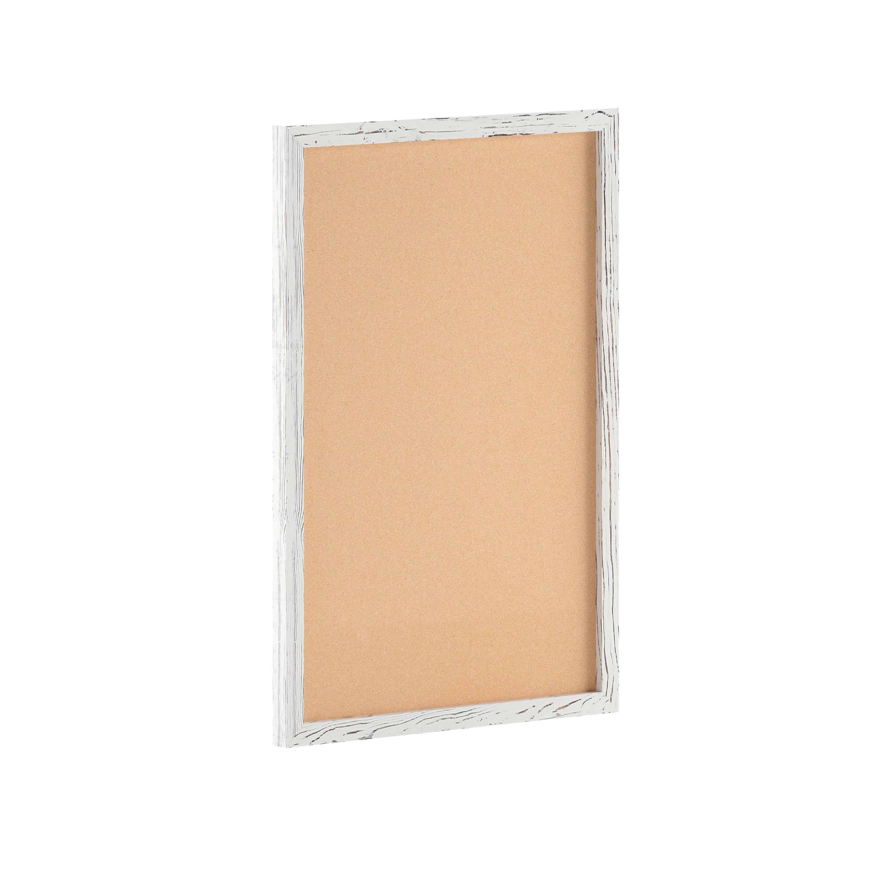 Camden Rustic 20" x 30" Wall Mount Cork Board with Wooden Push Pins for Home, School, or Business in Whitewashed