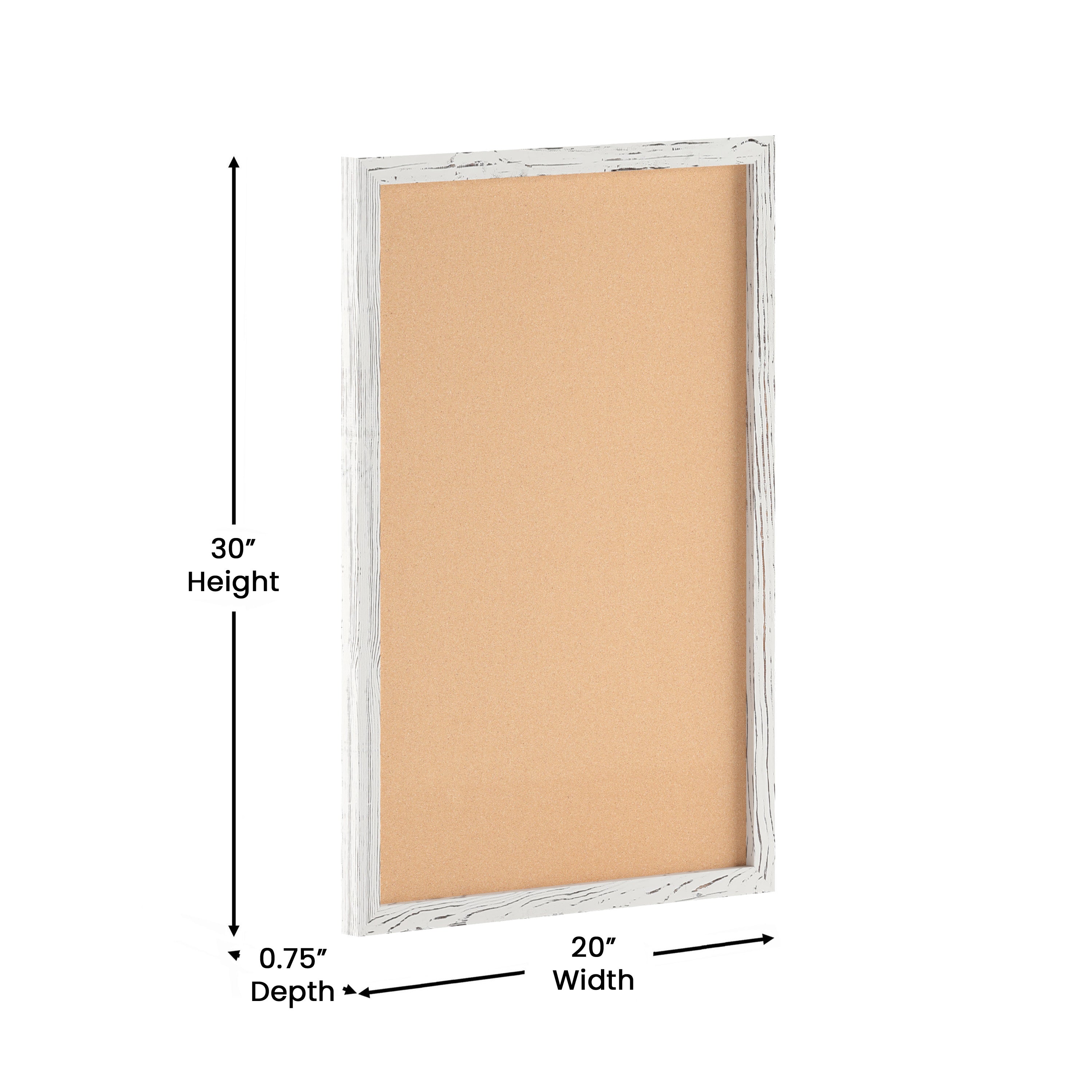 Camden Rustic 20" x 30" Wall Mount Cork Board with Wooden Push Pins for Home, School, or Business in Whitewashed